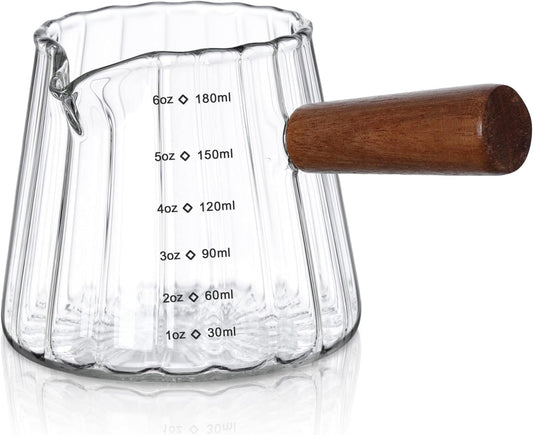 Joeyan 6 oz Glass Measuring Cups with Spout,Borosilicate Glass Triple Pitcher with Scale,Origami Style Espresso Shot Glasses
