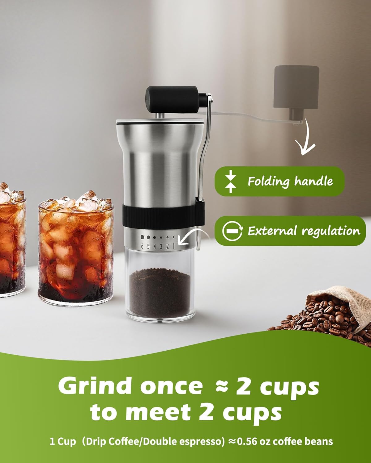 Manual Coffee Grinder with Stainless Steel Burr - 1.12oz Capacity Handheld Mill for Espresso, Drip, Cold Brew with 6 Adjustable Settings & Quiet -Extra Fine Grinding (Ceramic Burr)