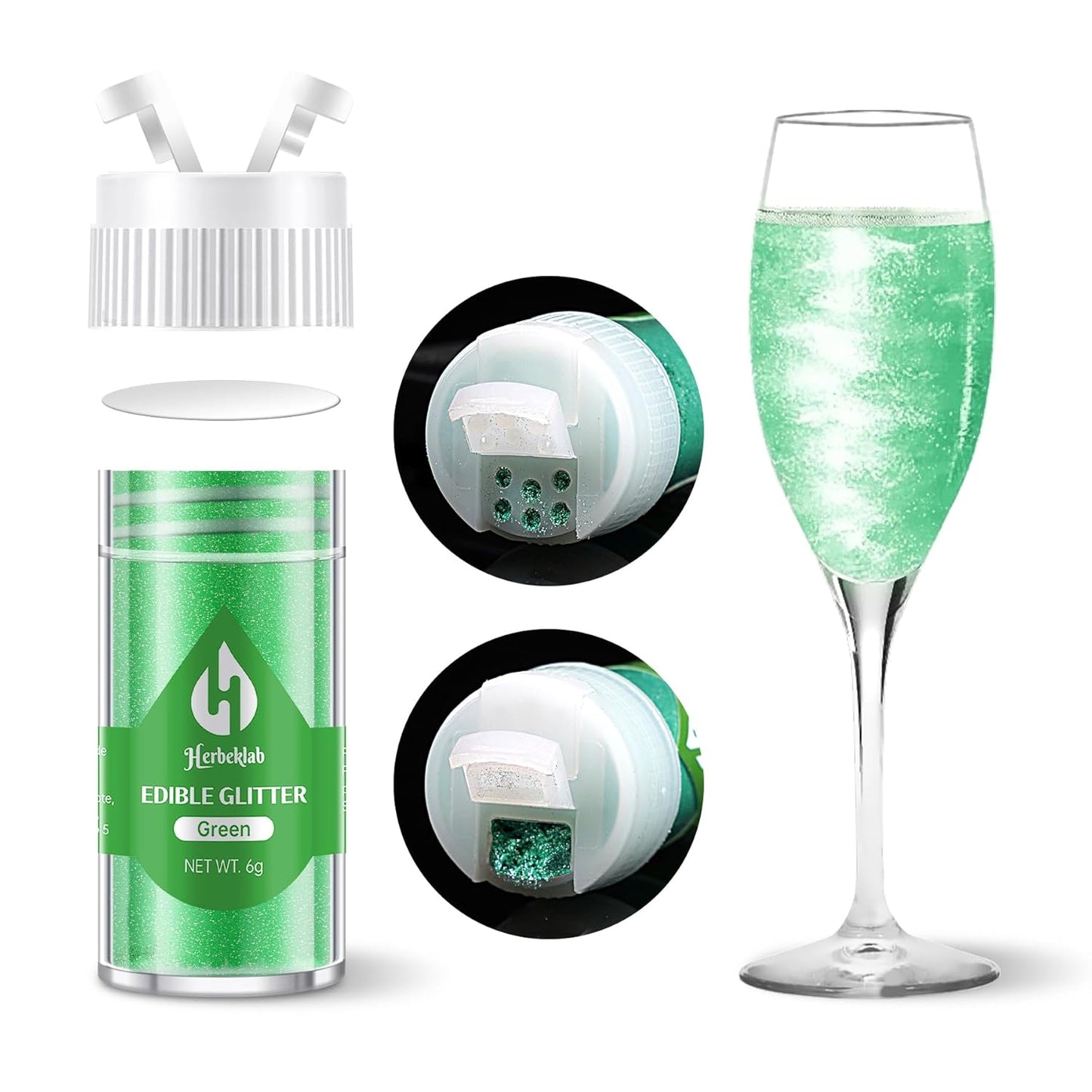 Green Edible Glitter for Cocktails - 6g Green Luster Dust Edible Drink Glitter Food Grade Metallic S