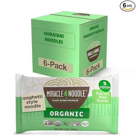 Miracle Noodle Organic Spaghetti Pasta, 7 Oz (Pack of 6), Plant Based Shirataki Konjac Noodles, 5 Calories, 1g Net Carbs Per