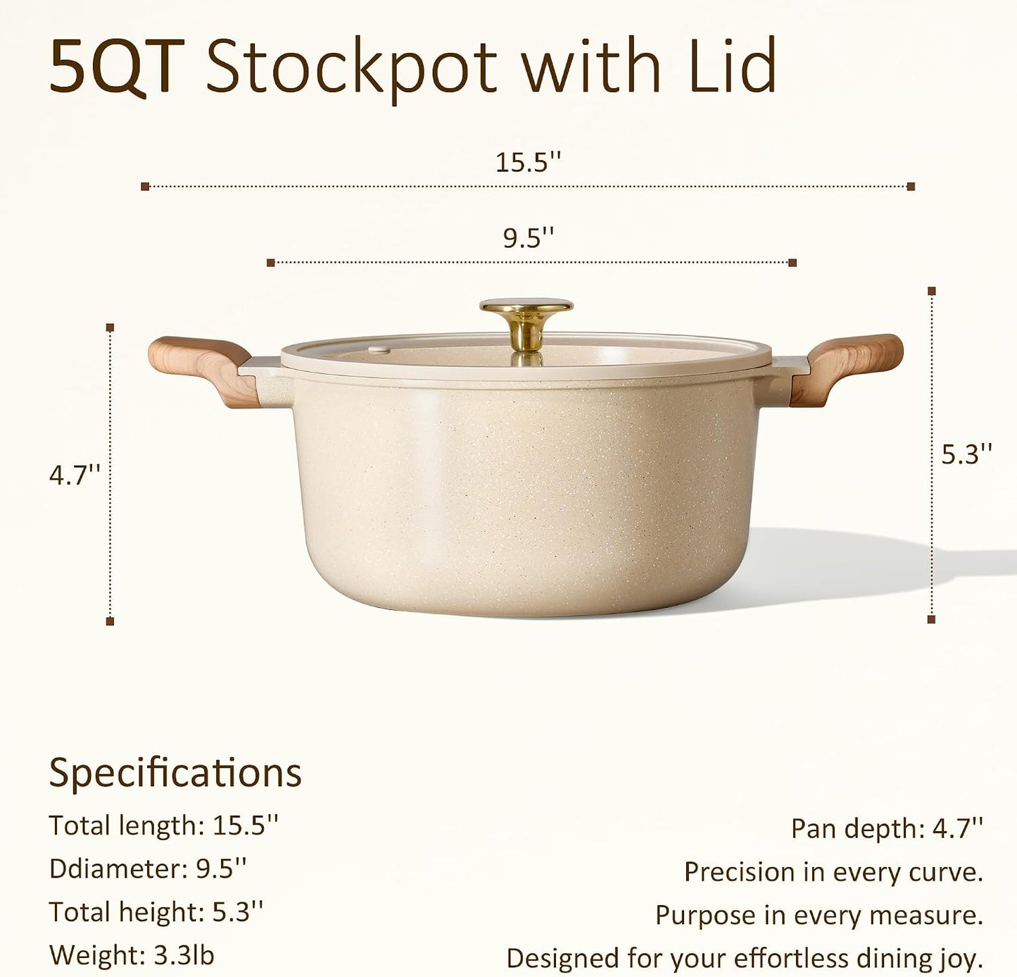 CAROTE 5 Qt Nonstick Stock Pot with Lid Soup Pot, Ceramic 5 Quart Casserole with Lid, Easy to Clean Non Stick Cooking Po