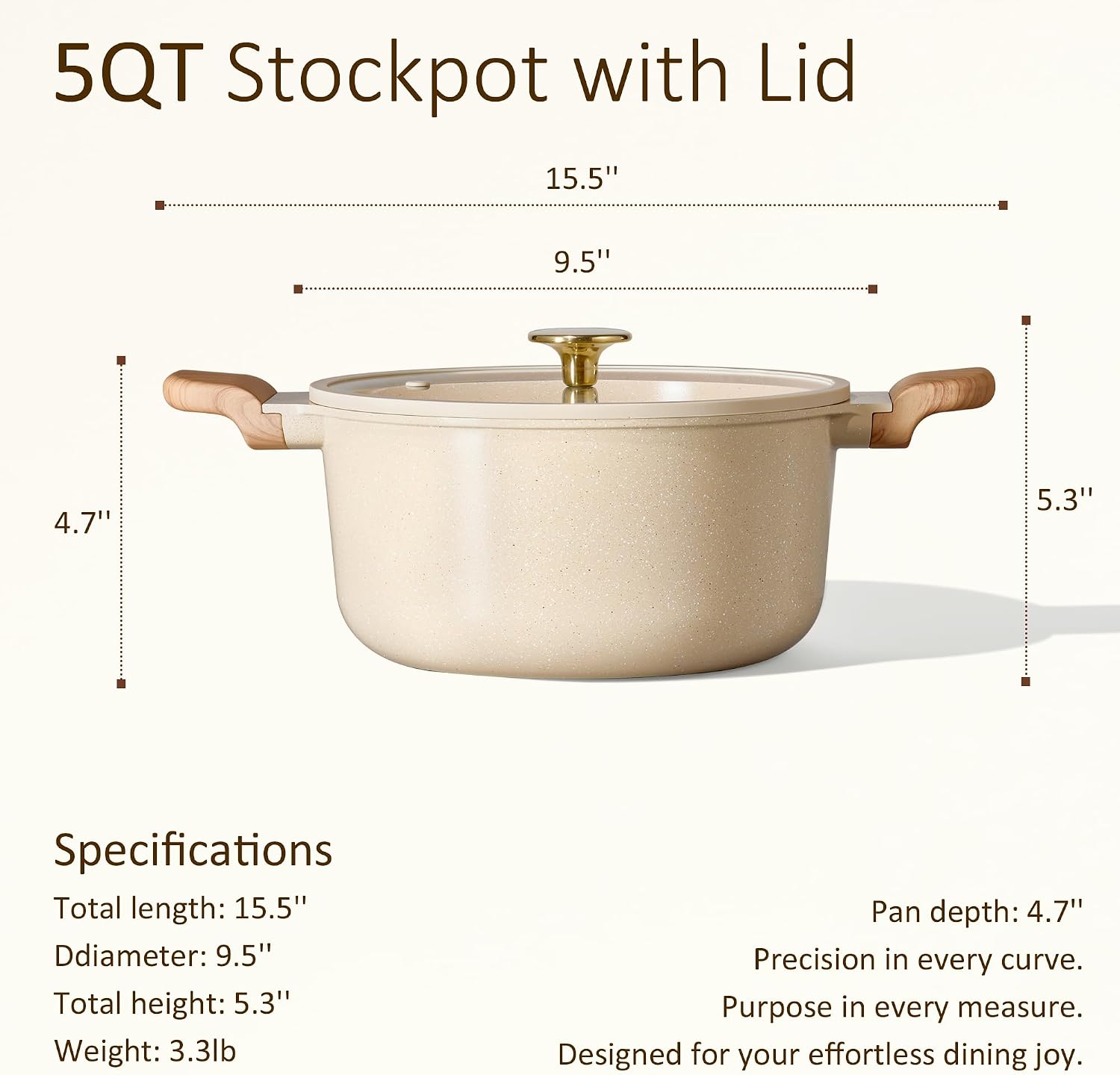 CAROTE 5 Qt Nonstick Stock Pot with Lid Soup Pot, Ceramic 5 Quart Casserole with Lid, Easy to Clean Non Stick Cooking Po