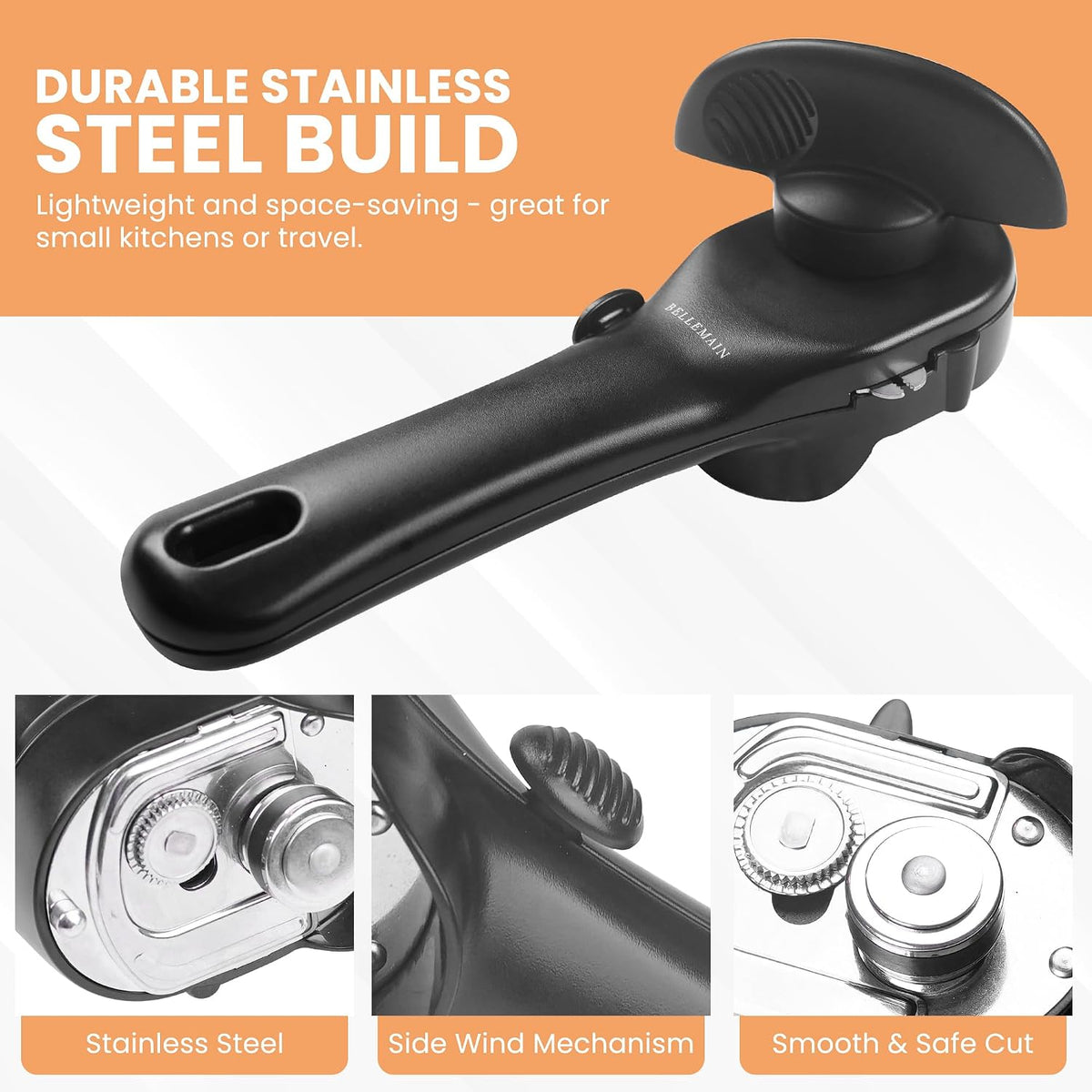 Bellemain Ergonomic Can Opener, Easy Safe-Cut for Seniors &amp; Restaurants