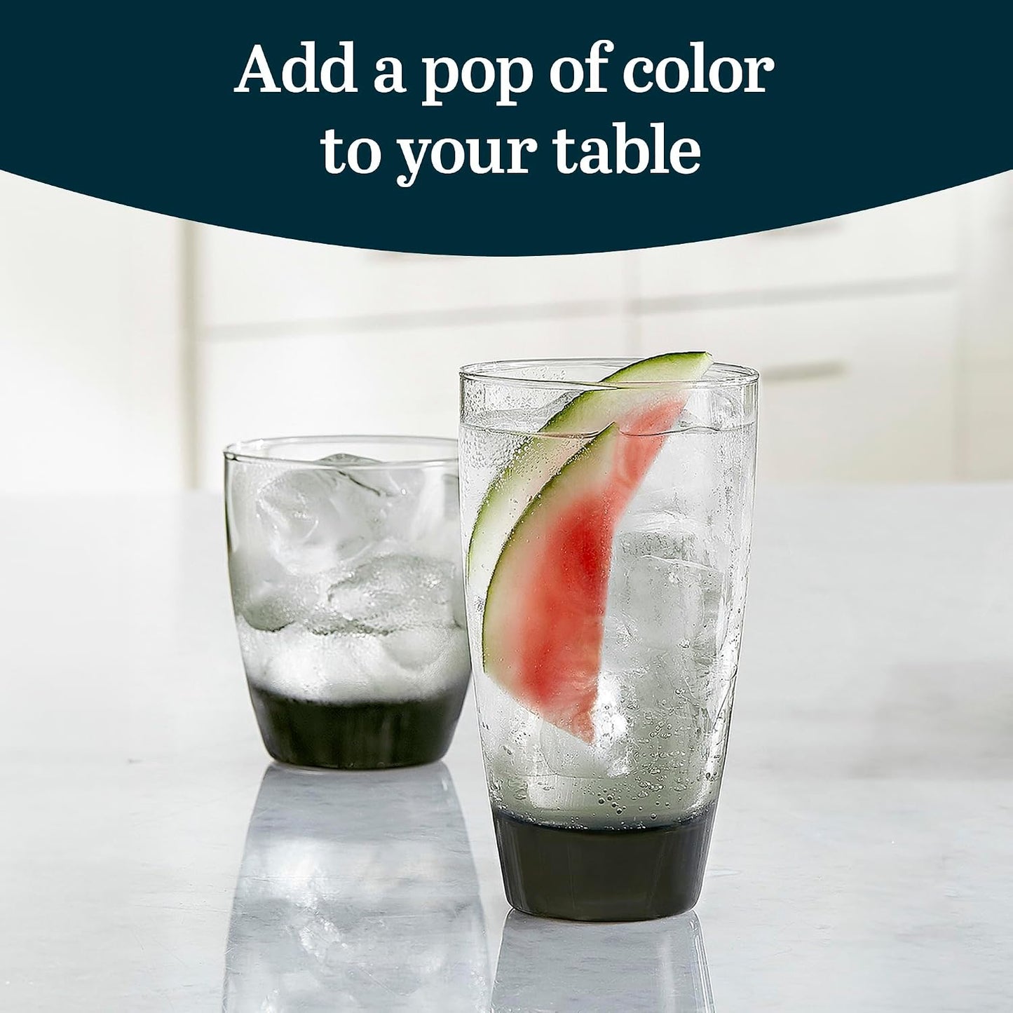 Libbey Classic Tumbler &amp; Rocks Drinking Glasses Set of 16, Clear Glass Cups | 18 oz and 13 oz Capacities for Water, Soda, Cocktails, and More with Smoke-Tinted Bases and Dishwasher-Safe Cleanup