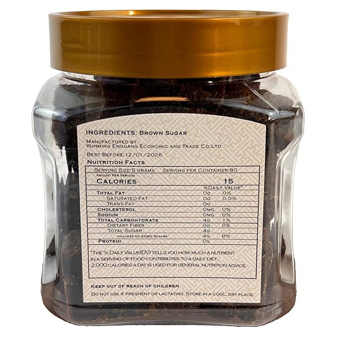Chinese Brown Sugar Cubes (云南红糖) – 14.2oz (400g) Handmade Yunnan Dark Brown Sugar – Natural Sweetener for Tea & Coffee, Canned Packaging