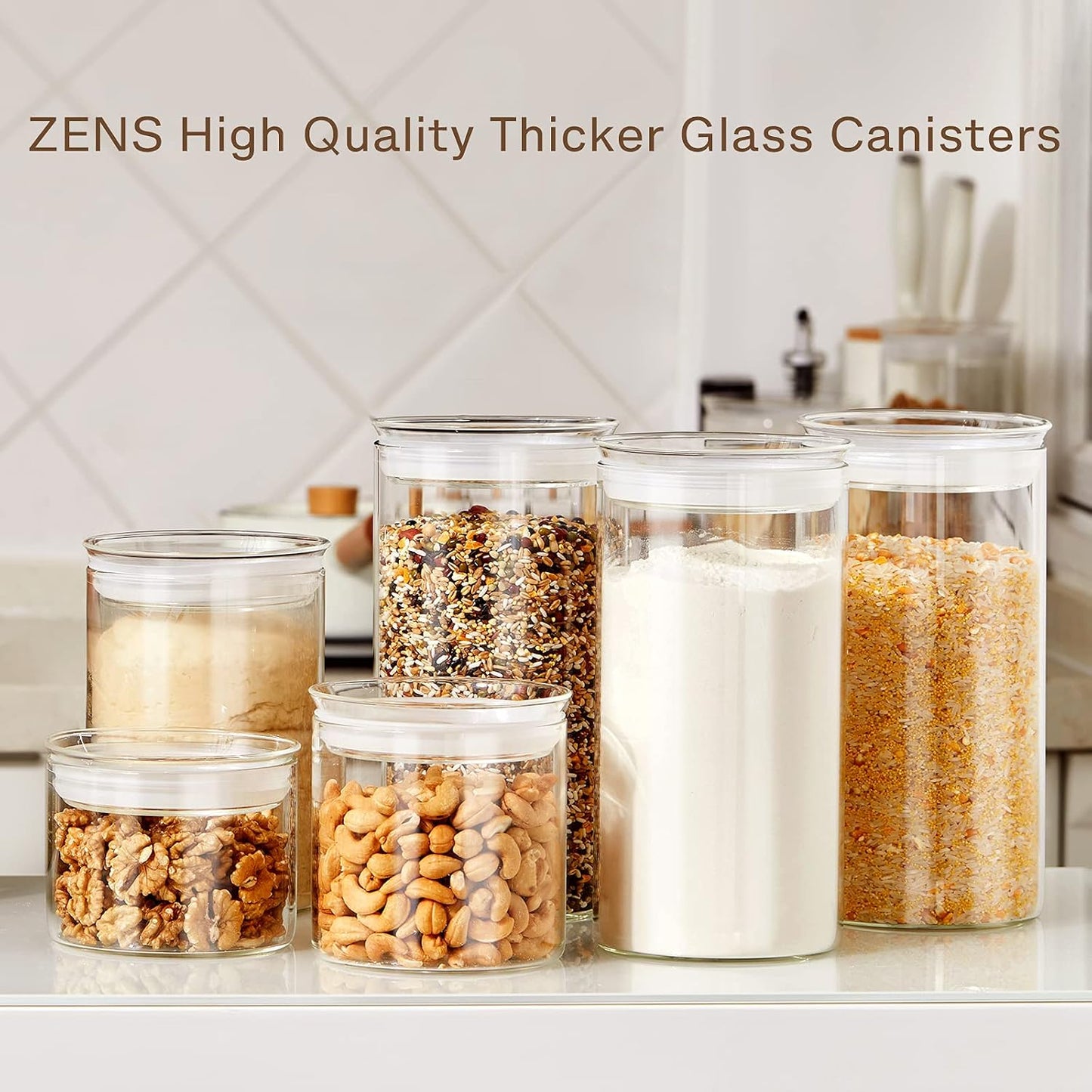 ZENS 74oz Glass Canisters with Airtight Lid, 2 Large Storage Containers