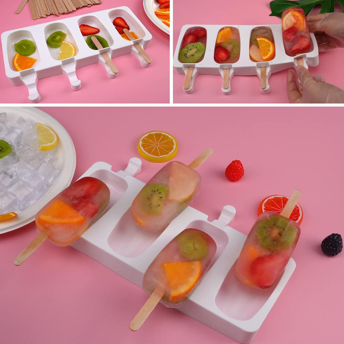 Popsicle Silicone Mold with 50 Pcs Wooden Sticks | Food Grade Silicone, Easy to Use, Oval Homemade Ice Cream Molds for Ice Pop, Cakesicles, Cake Pop
