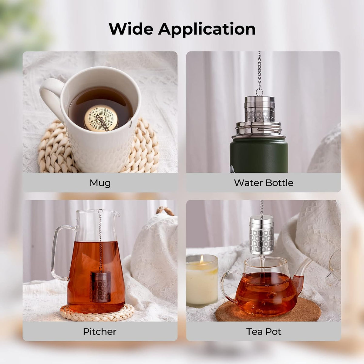 Reinmoson Extra Fine Mesh Tea Strainers for Loose Tea 1.5” x 2.2” | 304 Stainless Steel Tea Infuser for Loose Leaf Tea Steeper, Updated Slim Threaded Lid, Tea Ball for Mug, Cup, Teapot, Kettle