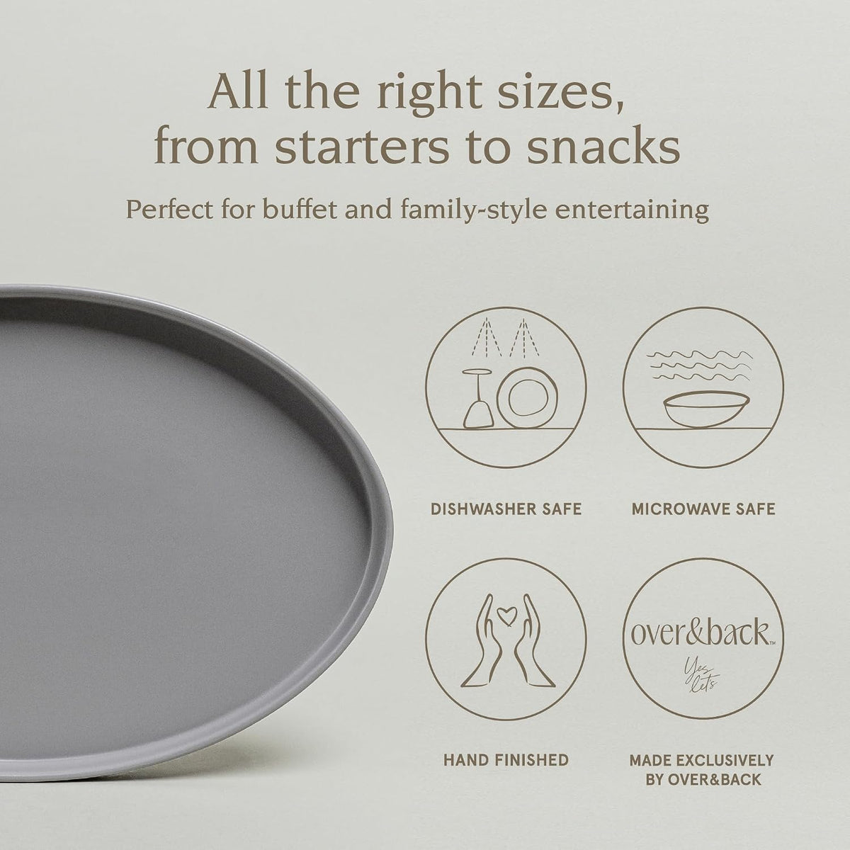 Over&amp;Back Stackable Stoneware Serving Platter - Elegant 1-Piece Oval Serving Platter to Complete Your Kitchen Set - Perfect for Appetizers, Desserts, and More - 16" L x 11" W - Semi-Matte Charcoal