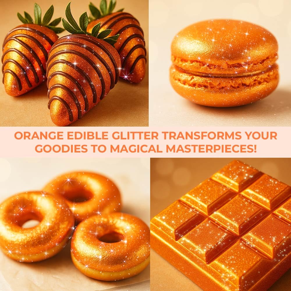 Halloween Orange Edible Glitter for Drinks | Premium Orange Tangerine Edible Glitter for Cakes Drink - Shimmer Glitters Cake Decorations for Strawberries Cocktail Shimmering