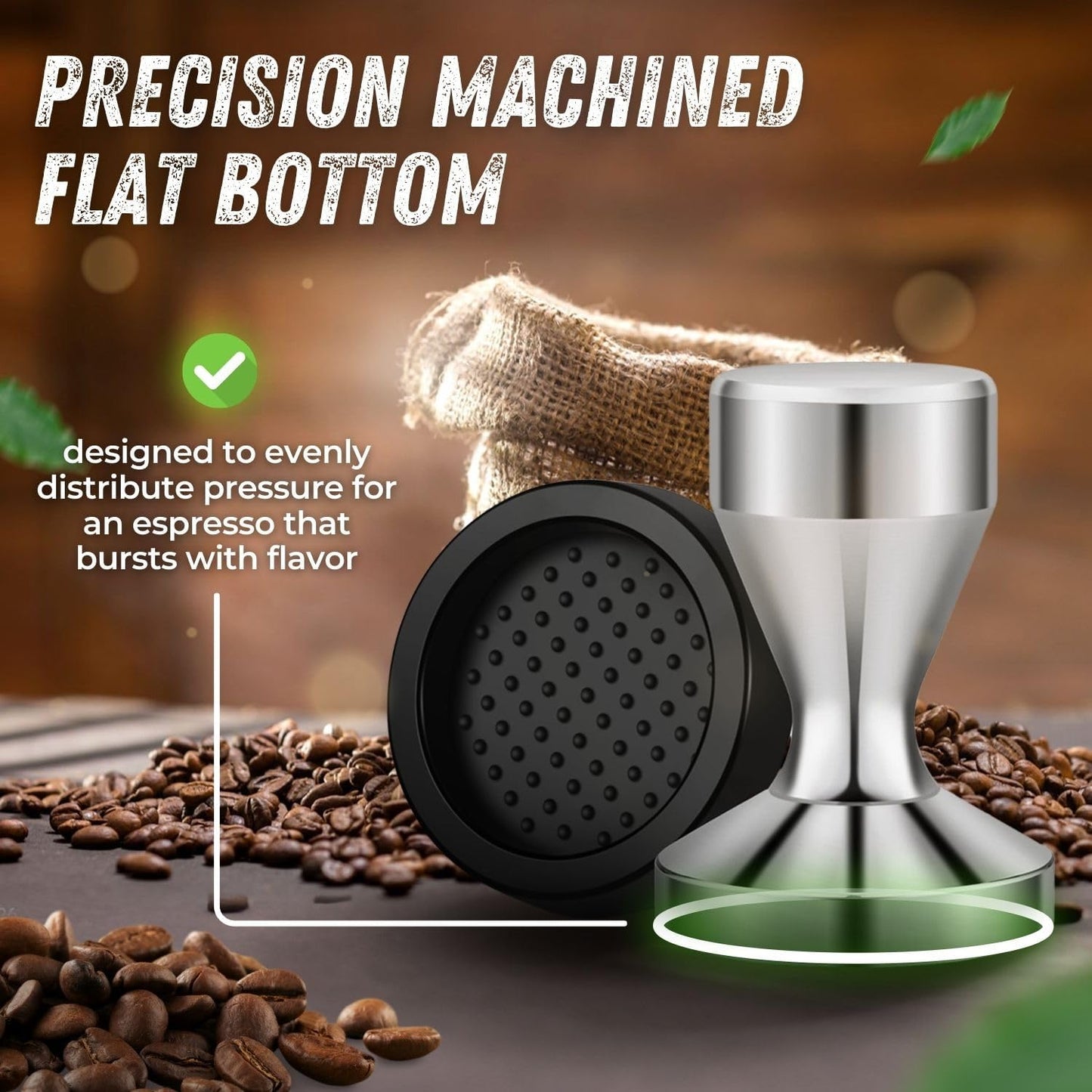 Flexzion Coffee Tamper 58mm Espresso Tamper Tool, Stainless Steel Barista-Quality Hand Press Espresso Maker with Ergonomic Silver Handle for Home and