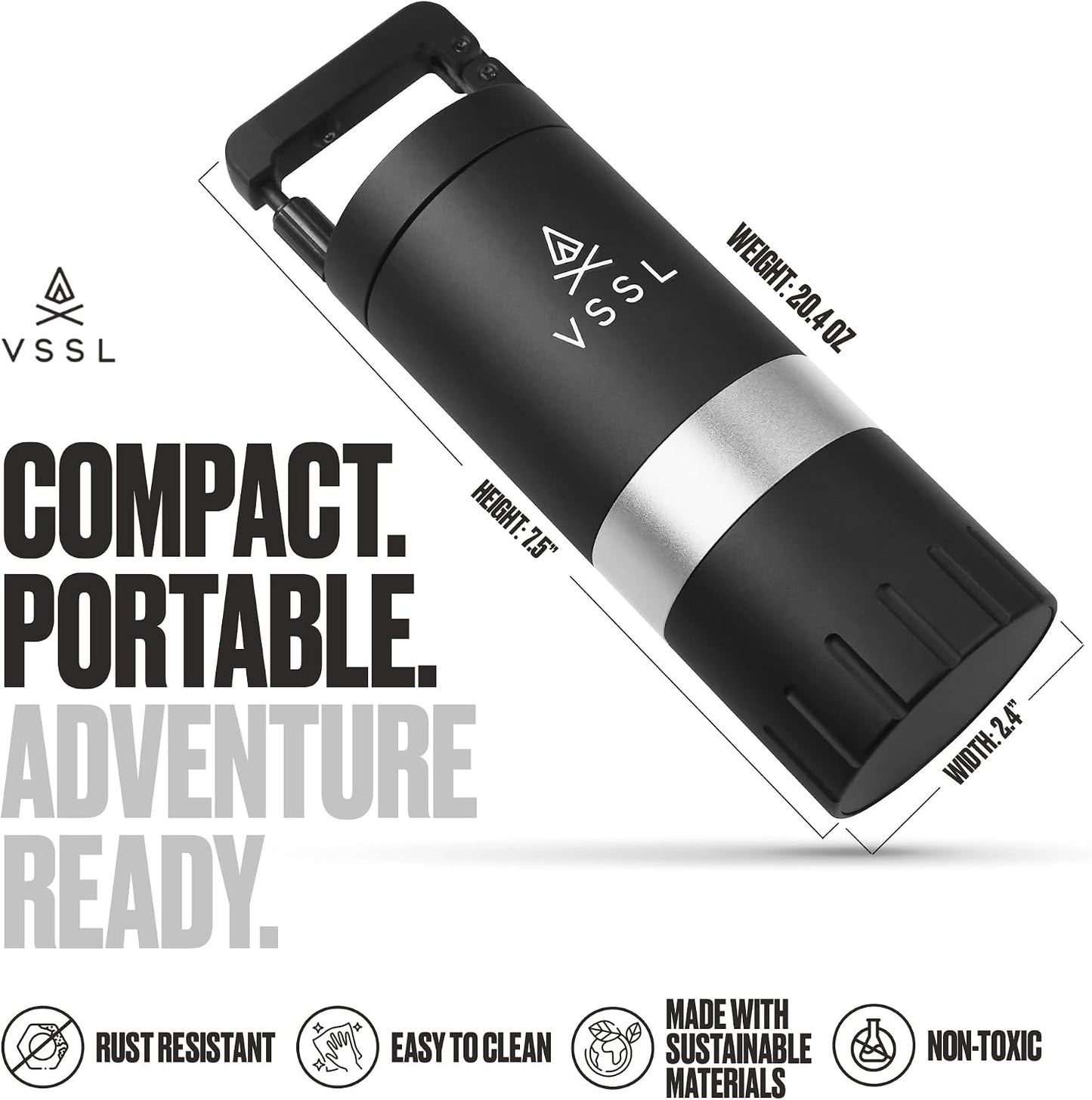 VSSL Java G45 Premium Manual Coffee Grinder | Portable Coffee Grinder for Camping or Hiking | Straight Handle French Press, Drip, Espresso with Stainless Steel Conical Burr Mill | 20 gram capacity