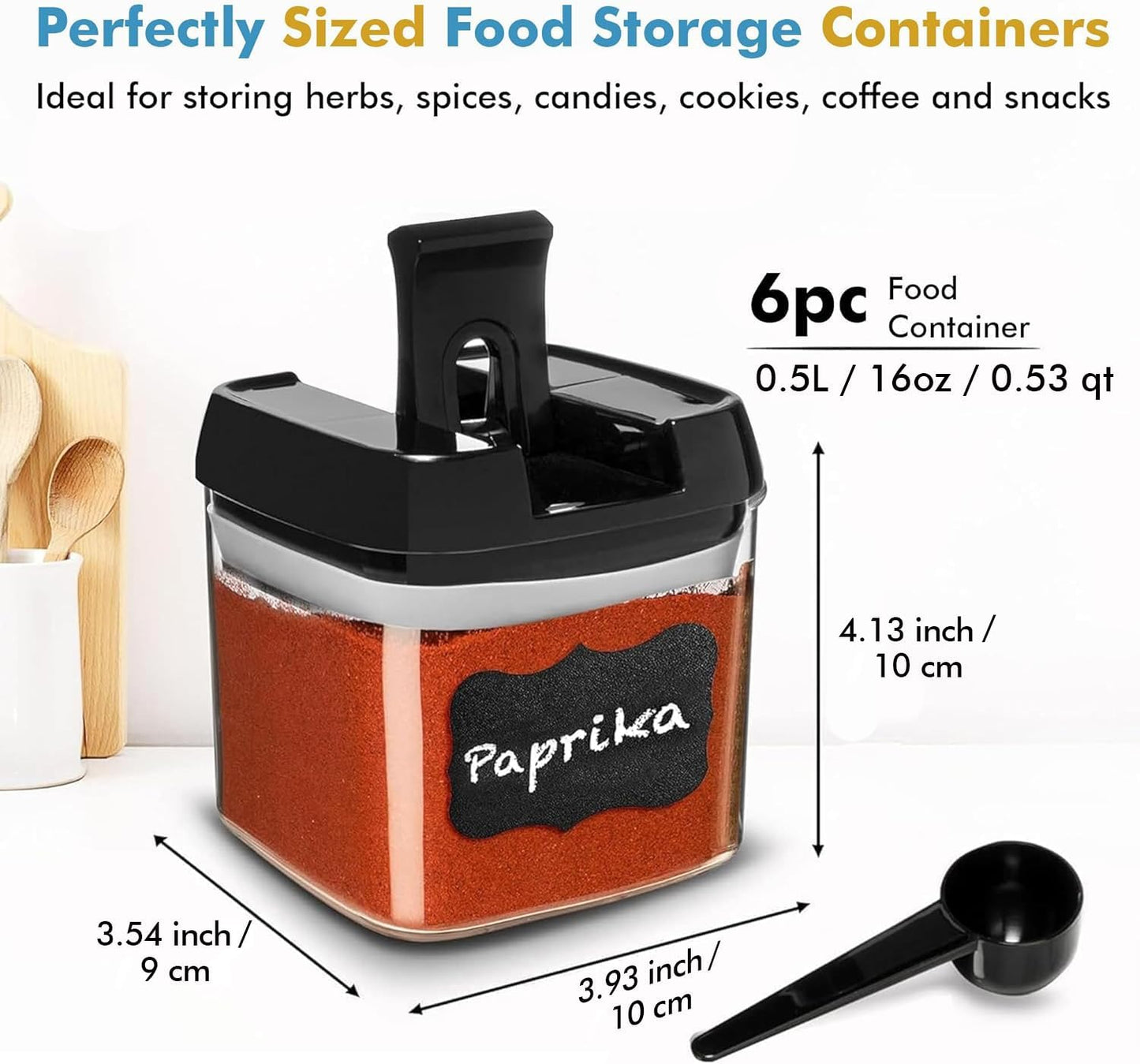 Shazo 6PC (0.5L, 2.1 Cup, 17oz) Airtight Food Storage Containers + 6 Spoons