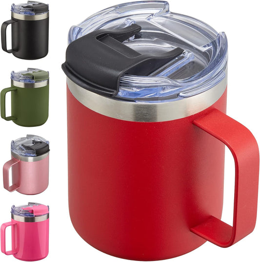 ALOUFEA 12oz Insulated Coffee Mug Cup with Handle, Stainless Steel Travel Coffee Mug with Flip Lid, Double Wall Vacuum