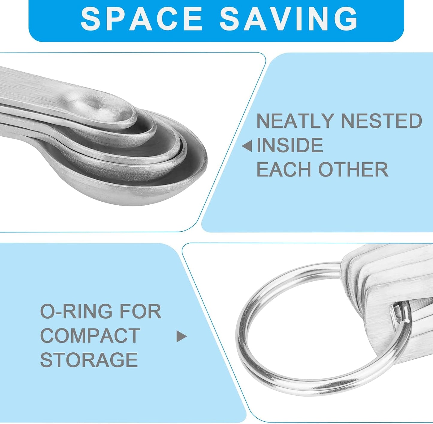 5pcs Mini Measuring Spoon Set, Heavy Duty Stainless Steel | Cooking Baking, Tablespoon Teaspoon for Dry or Liquid Ingredients, Fits in Spice Jar, 1/64 1/32 1/16 1/8 1/4 tsp