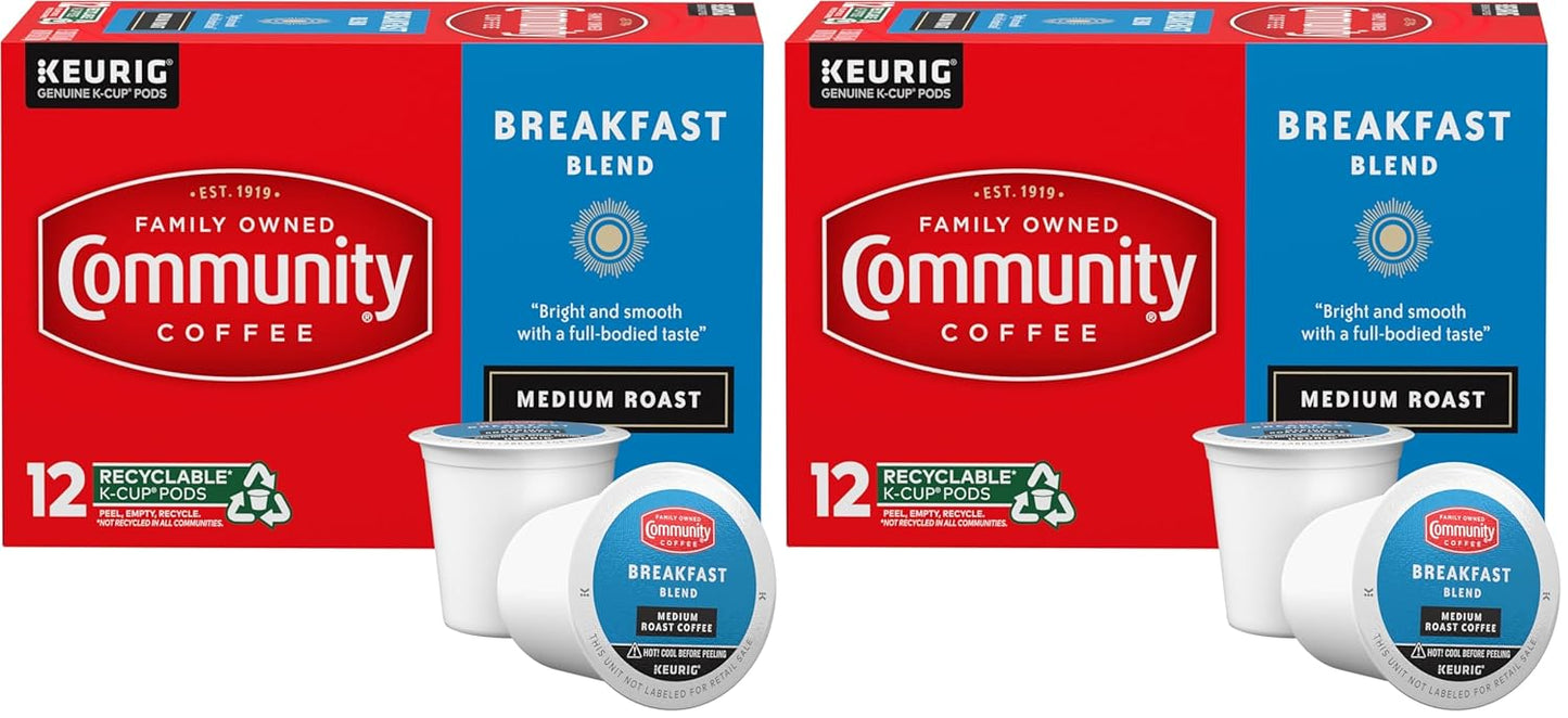 Community Coffee Breakfast Blend 12 Count Coffee Pods, Medium Roast, Compatible with Keurig 2.0 K-Cu
