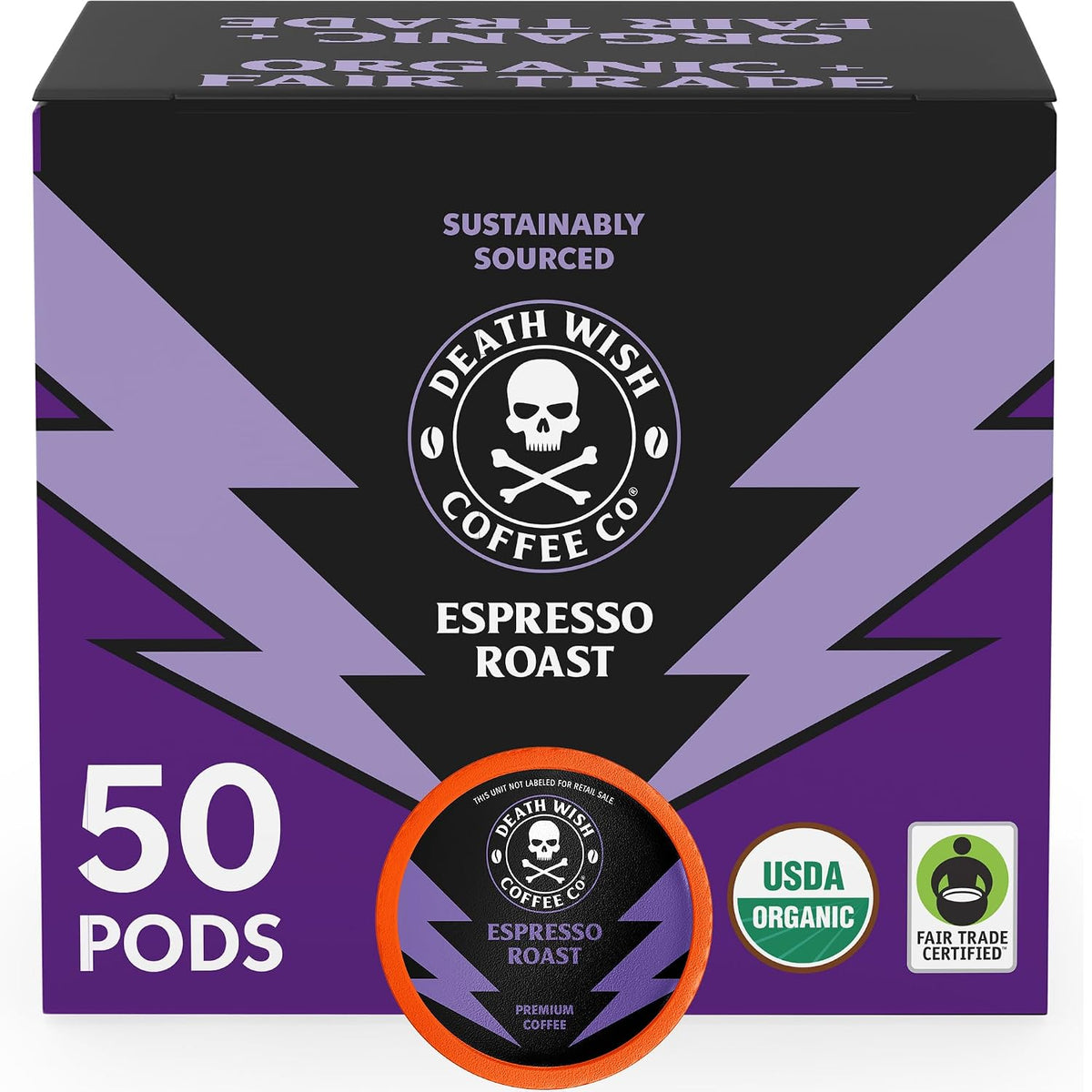 Death Wish Coffee Espresso Roast Single Serve Pods, Organic, 50 Count