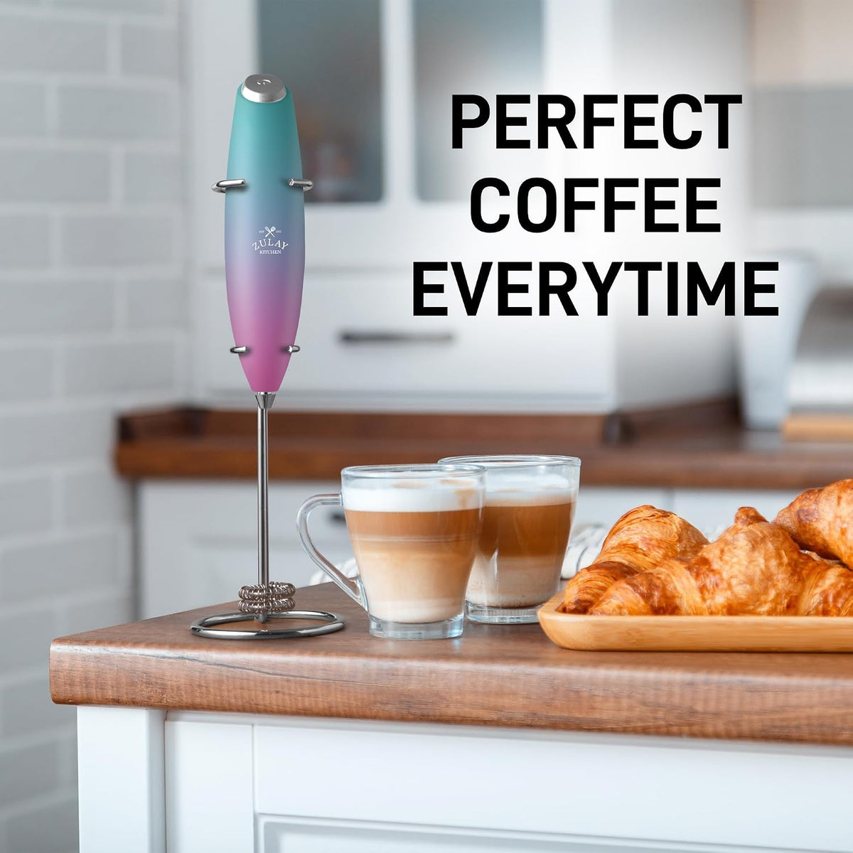Zulay Powerful Milk Frother for Coffee with Upgraded Titanium Motor - Handheld Electric Whisk, Milk Foamer, Mini Mixer &amp; Coffee Blender for Frappe, Latte, Matcha, No Stand - Orchid Fade
