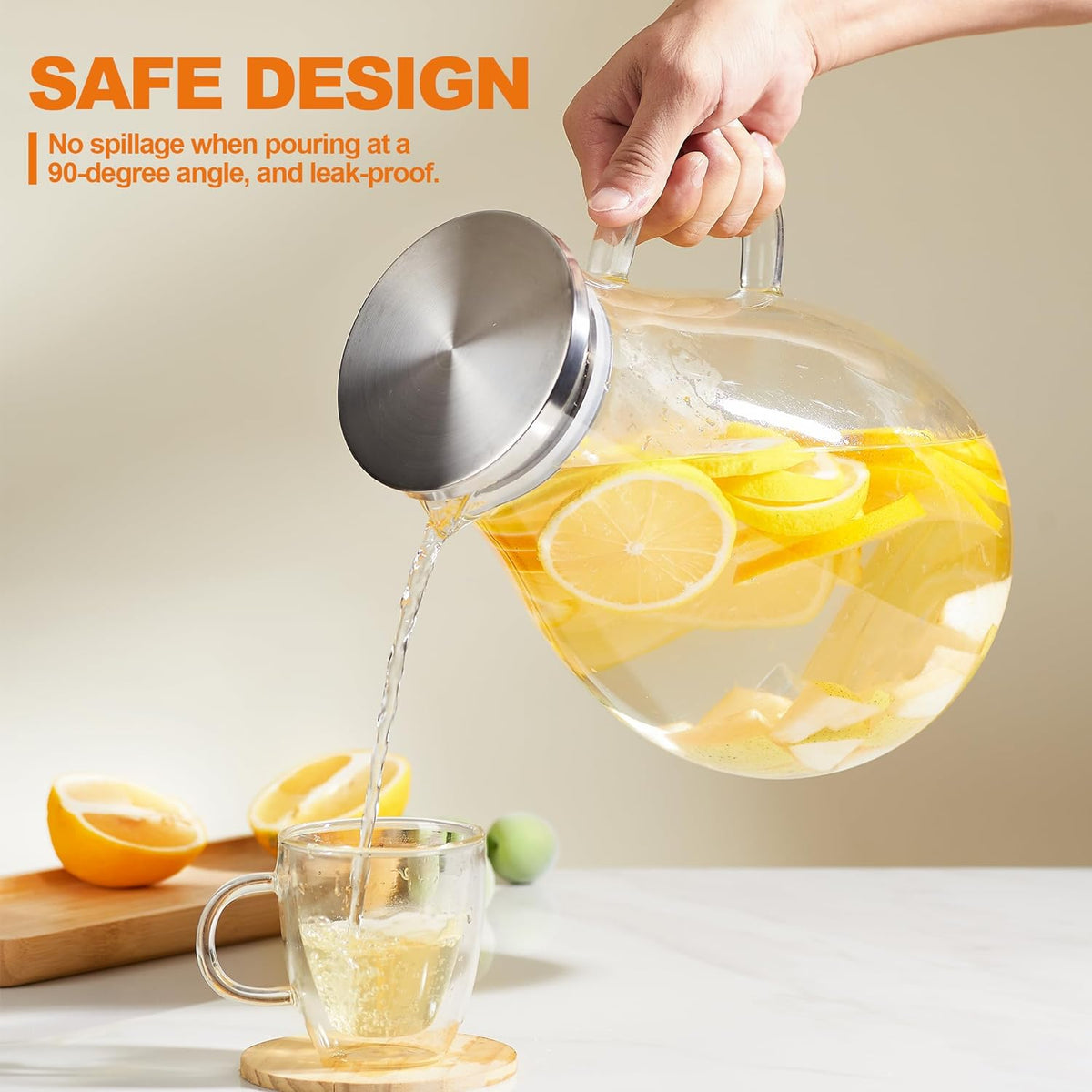 1 Gallon Glass Pitcher with Lid and Handle, Hot &amp; Cold Water Jug, Extra-Wide Mouth Beverage Carafe for Juice, Iced Tea &amp; Drinks