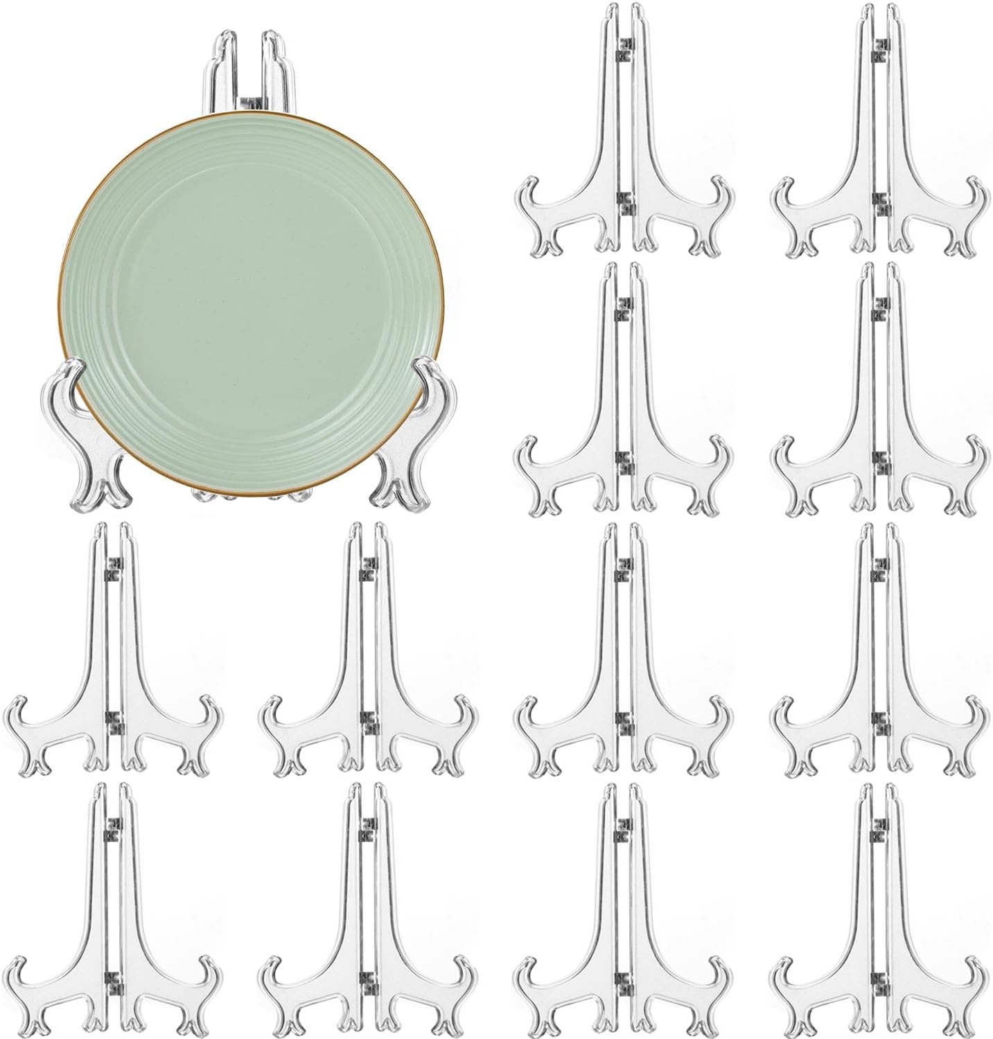 12 Pack 6 Inch Clear Plastic Easels or Stand/Plate Holders to Display Pictures or Other Items at Wed