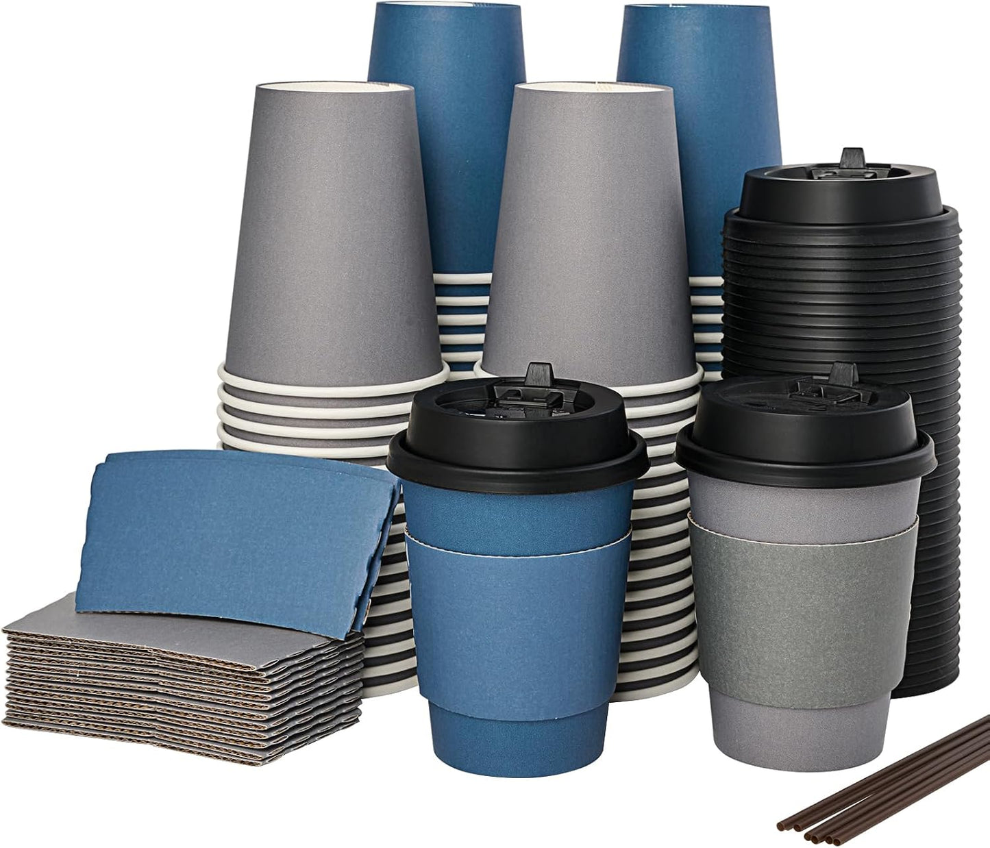 LITOPAK 100 Pack 12 oz Disposable Coffee Cups with Lid, Sleeve, Stirrers