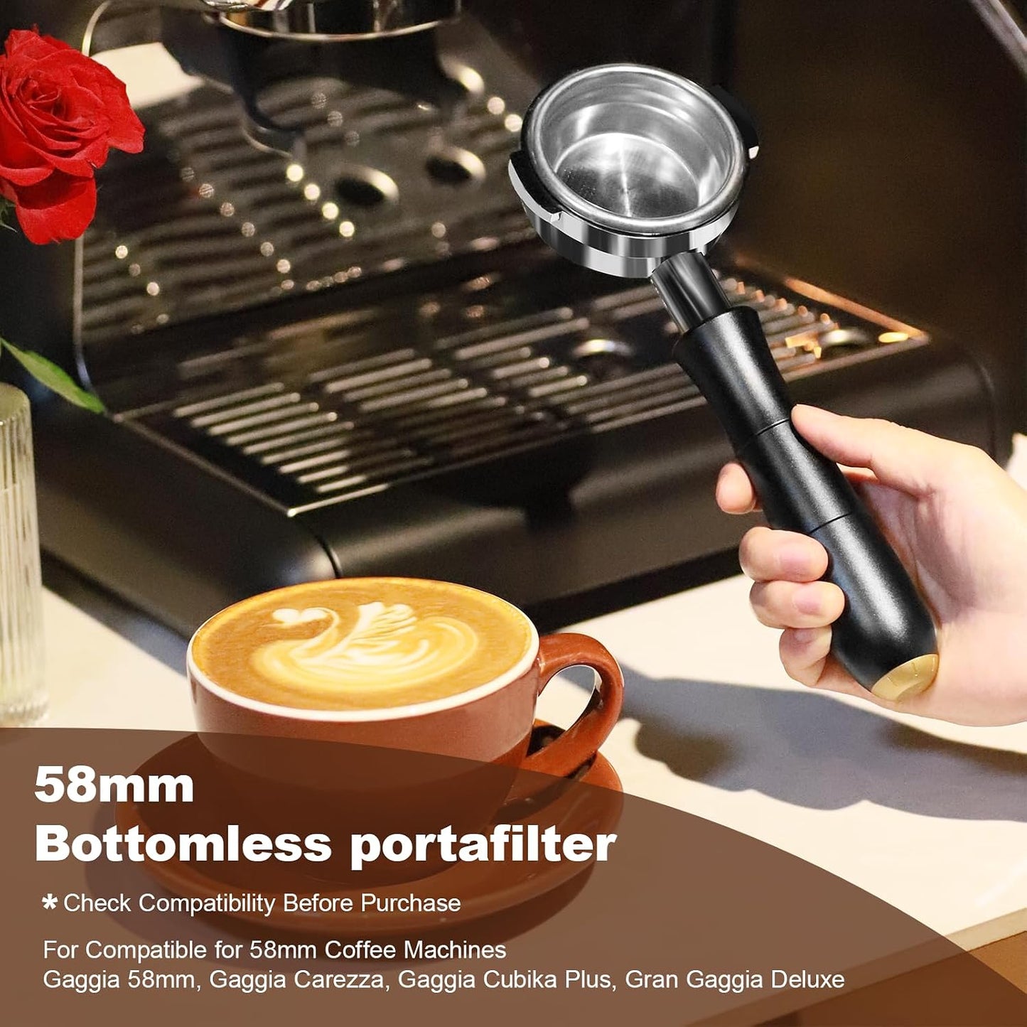 MEION 58mm Bottomless Portafilter with Anodized Aluminum Handle for E61, Rocket, Sanremo, Slayer, Flair 58, ECM, Espresso Portafilter with Stainless Steel 18g Filter Basket and Puck Screen