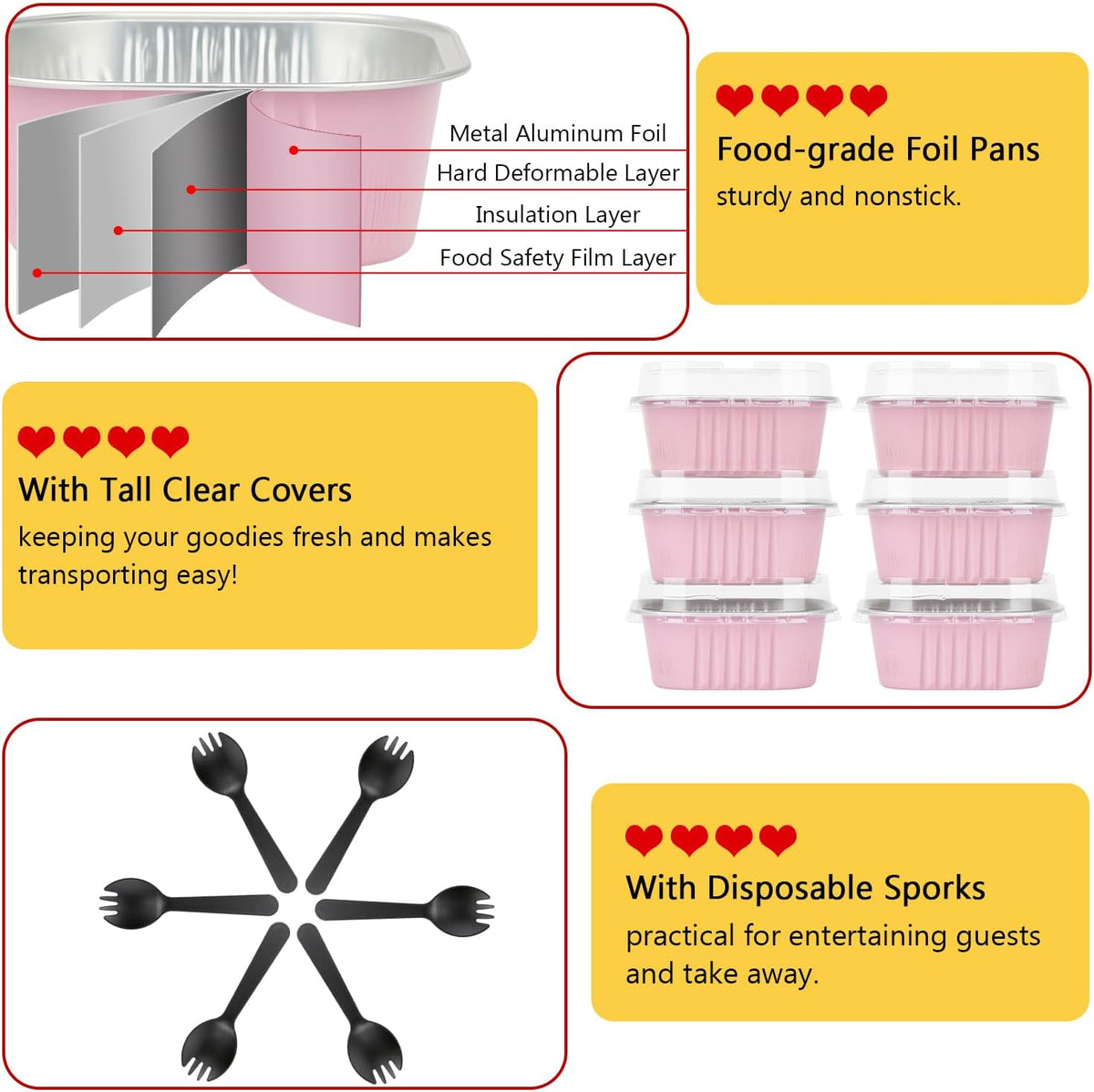 LNYZQUS 80 Pack 10oz Mini Cake Pans with Lids and Spoons for Bake Sales