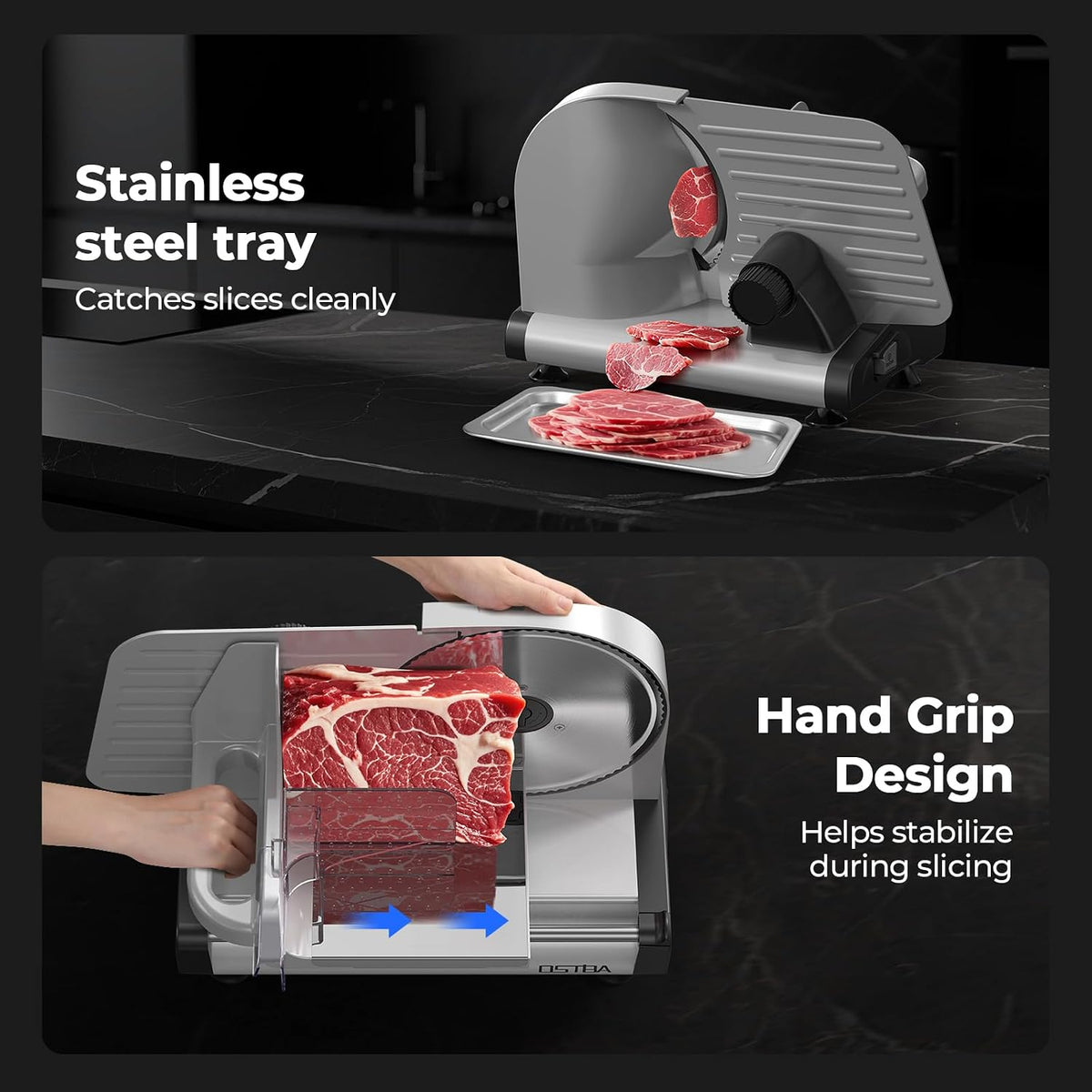 OSTBA Meat Slicer, Two 8.7” Stainless Steel Blades, 200W DC Motor