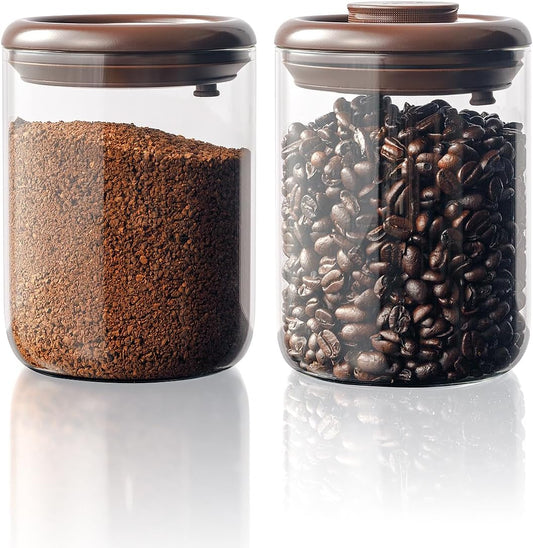 Glass Coffee Container - 900ml x 2 Pop Top Coffee Storage Airtight Canister, Large Ground Coffee Containers Coffee Jars with