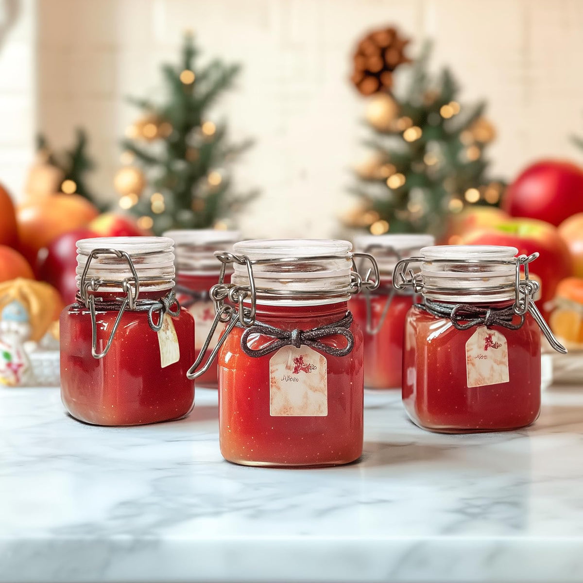 ComSaf 4 oz Glass Jars with Lid, Set of 6 Mini Airtight Glass Jars, Spice Jars, Small Mason Jar, Canning Jar Square with Seal Wire Clip Fastening, Labels & Funnels for Jam, Honey, Kitchen, Wedding