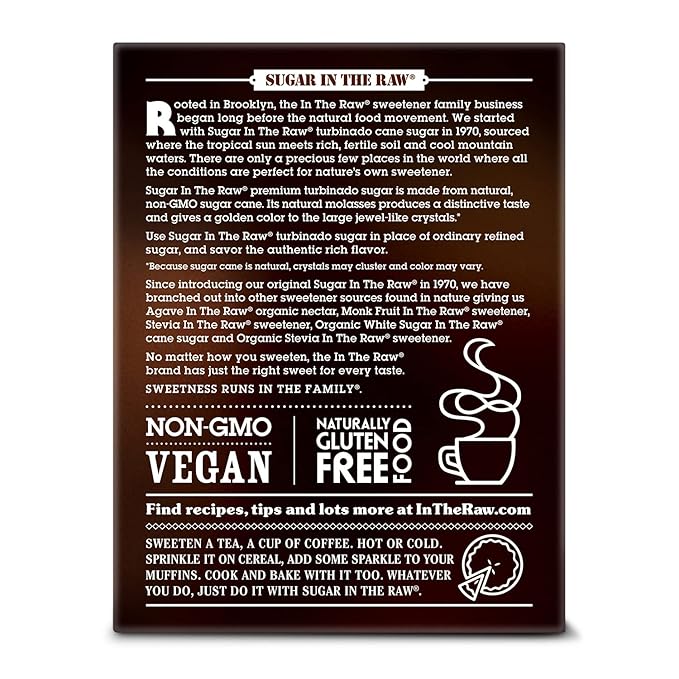 In The Raw Turbinado Cane Sugar Packets, 100 Ct Box, 8 Pack, Pure, All-Natural Turbinado Sugar, Non-GMO Project Verified, Kosher, Vegan and Gluten Free