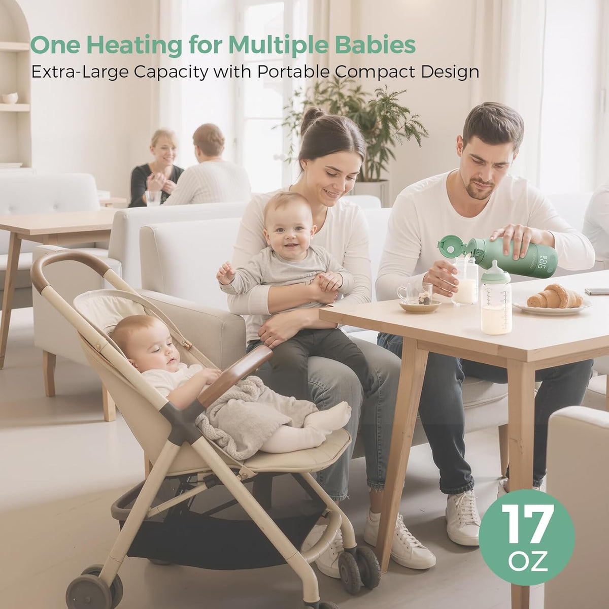 Momcozy Portable Bottle Warmer for Breast Milk, Baby Travel Essentials | Fast Heating with Nutrients Preserved, Precise Temp Control, Dual Heating Modes for Breast Milk &amp; Water, 17OZ Large Capacity
