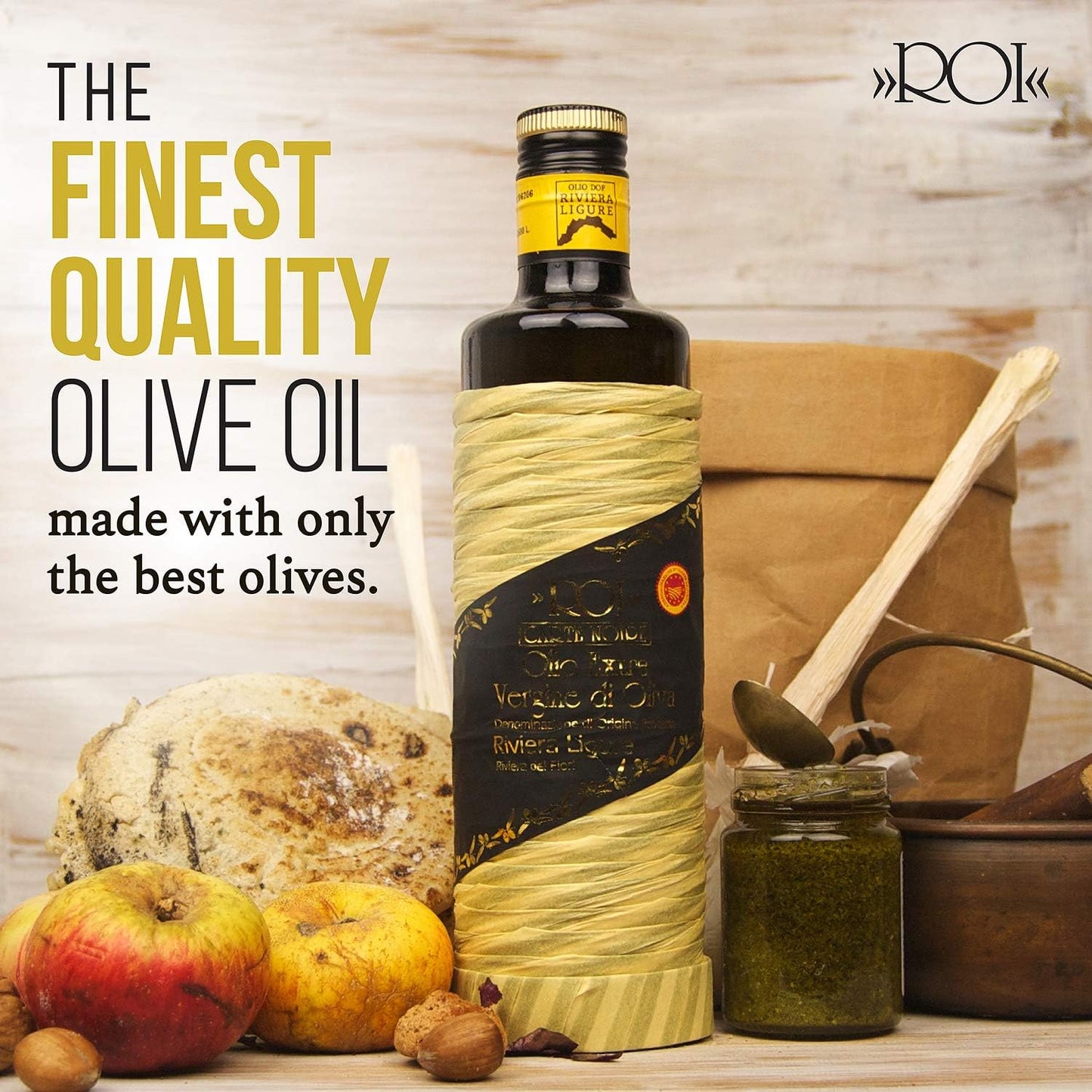 ROI Italian Extra Virgin Olive Oil - Made from Ligurian Taggiasca Olives - Polyphenol Rich EVOO - DOP Certified - Fresh Cold Pressed in Italy - Low Acid - No Pesticides, No GMO - 16.9 fl oz 500 ml