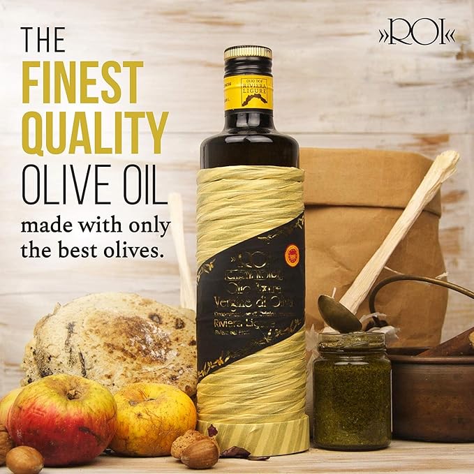 ROI Italian Extra Virgin Olive Oil - Made From Ligurian Taggiasca Oilves - Polyphenol Rich EVOO - DOP Certified - Fresh Cold Pressed in Italy - Low Acid - No Pesticides, No GMO - 16.9 fl oz 500 ml