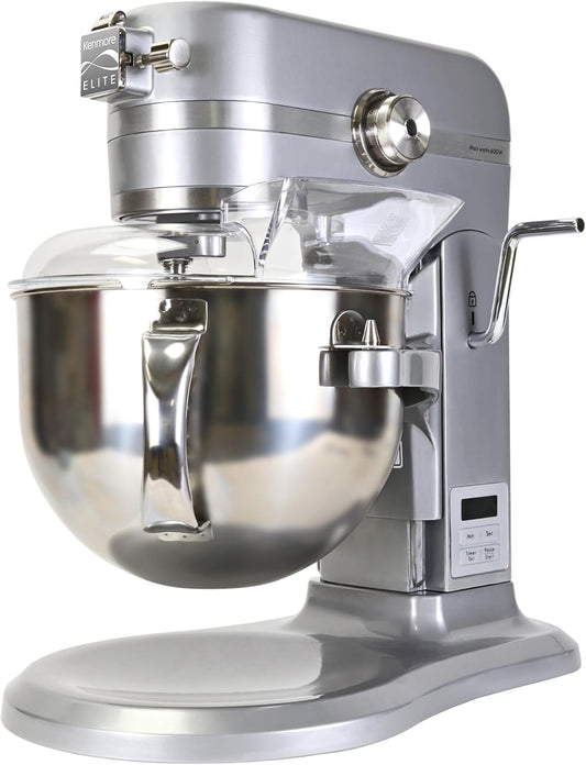 Kenmore Elite Heavy-Duty 6 Qt Bowl-Lift Stand Mixer, 600 Watts, with Flat Beater, Wire Whisk, Dough Hook, Stainless Steel
