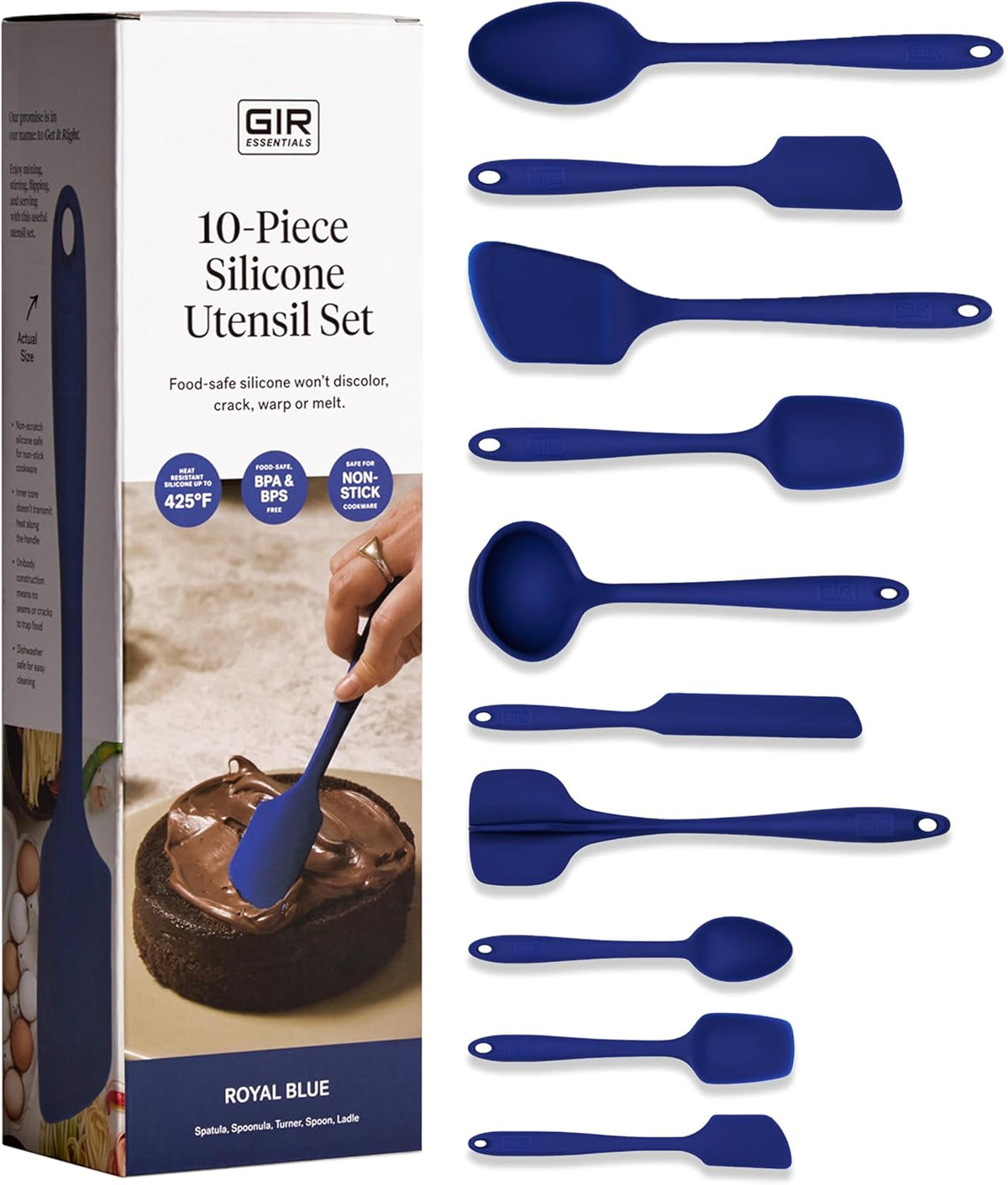 GIR: Get It Right 10 Piece Silicone Utensil Set - Ladle, Spatula, Flip, Spoon & Spoonula, Non-Stick, Heat Resistant, Dishwasher Safe, Silicone Kitchen Utensils, Baking Supplies