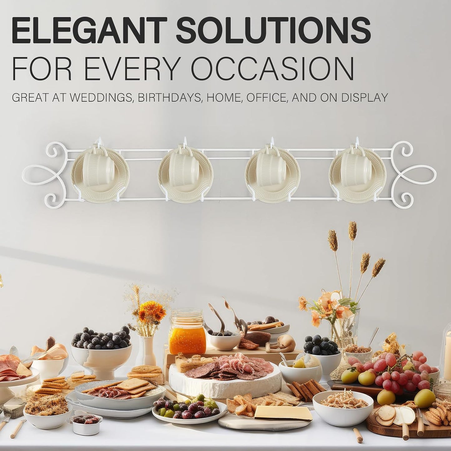Blulu 2 Pcs Tea Cup &amp; Saucer Display Rack Stands, Wall Mounted, Horizontal