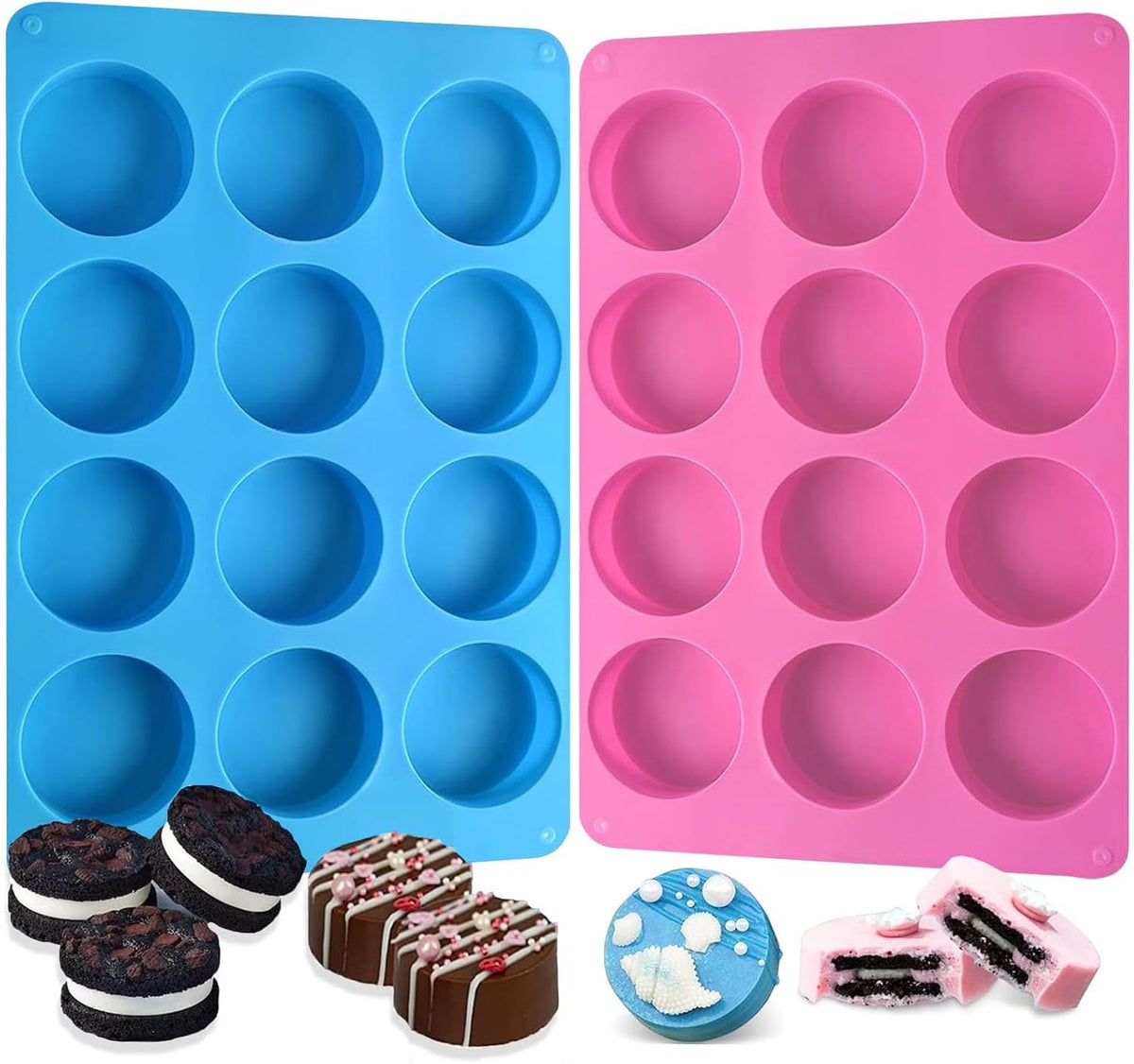 Round Chocolate Cookie Molds,SAGOOITS 12-Cavity Cylinder Chocolate Silicone Molds for Cookies Candy Jelly Mini Cakes and Muffin(2 PCS)