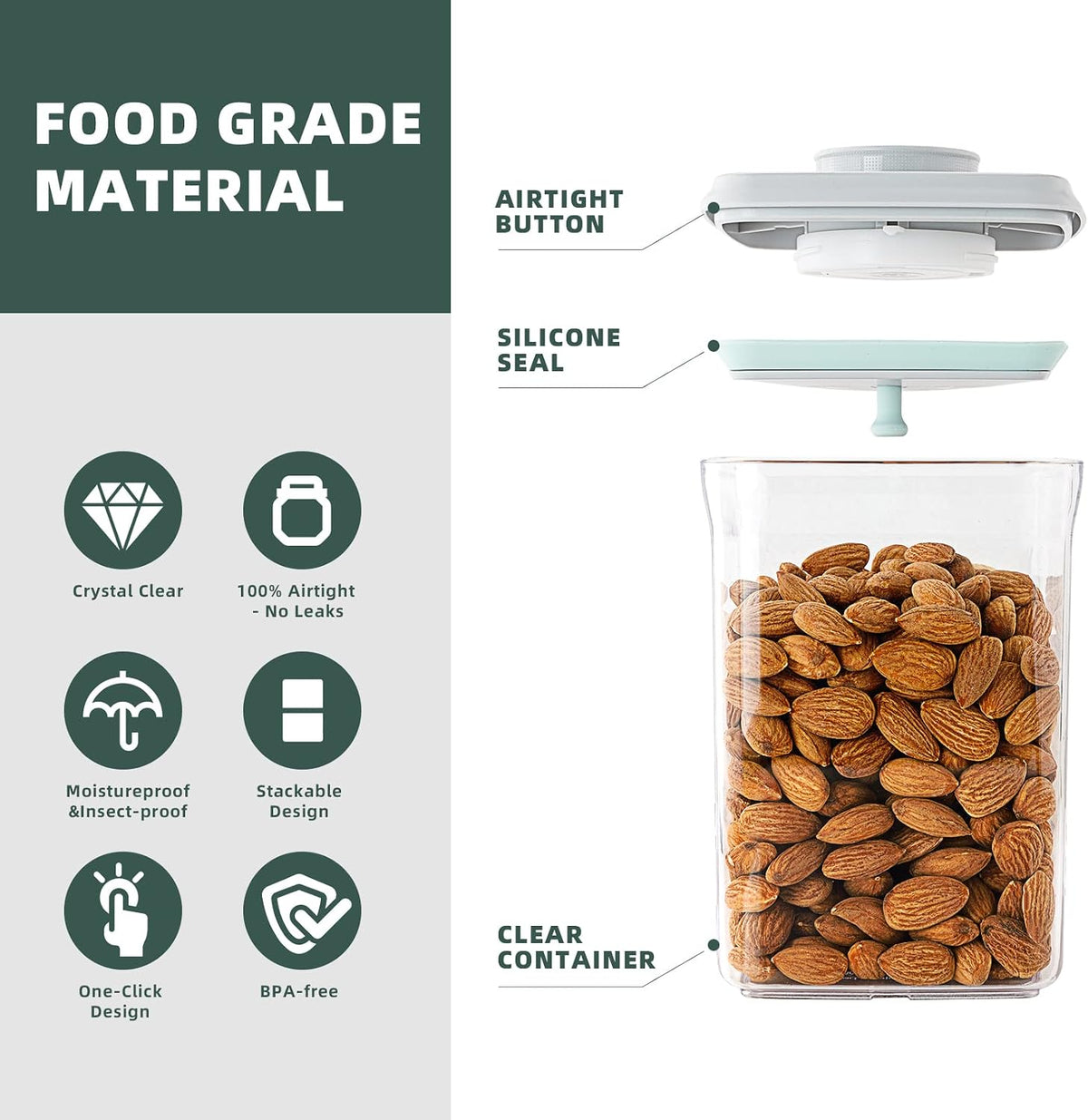2 Pack Pop-Top Airtight Food Storage Containers, 2.0 Qt &amp; 0.9 Qt