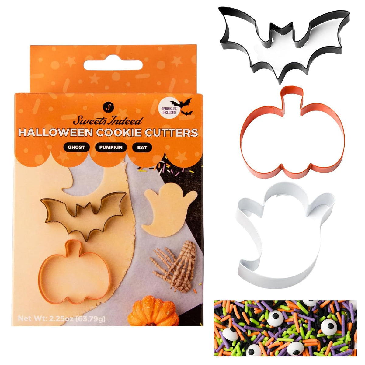 Sweets Indeed Halloween Cookie Cutters 3 Pack with Sprinkles, 2.25 ounces