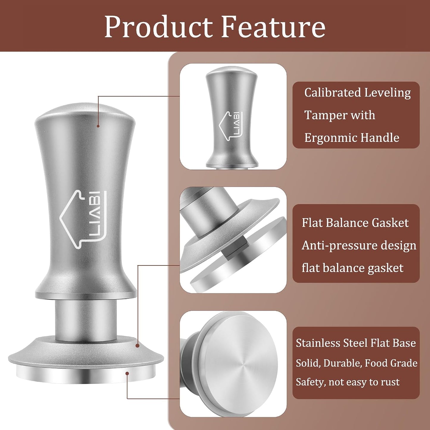 Espresso Coffee Tamper 58mm, Premium Barista Coffee Tamper Tool with Stainless Steel Flat Base Tamper 2Springs Loaded Tamper for Espresso Machine Rancilio, Gaggia Bottomless Portafilter (Silver)