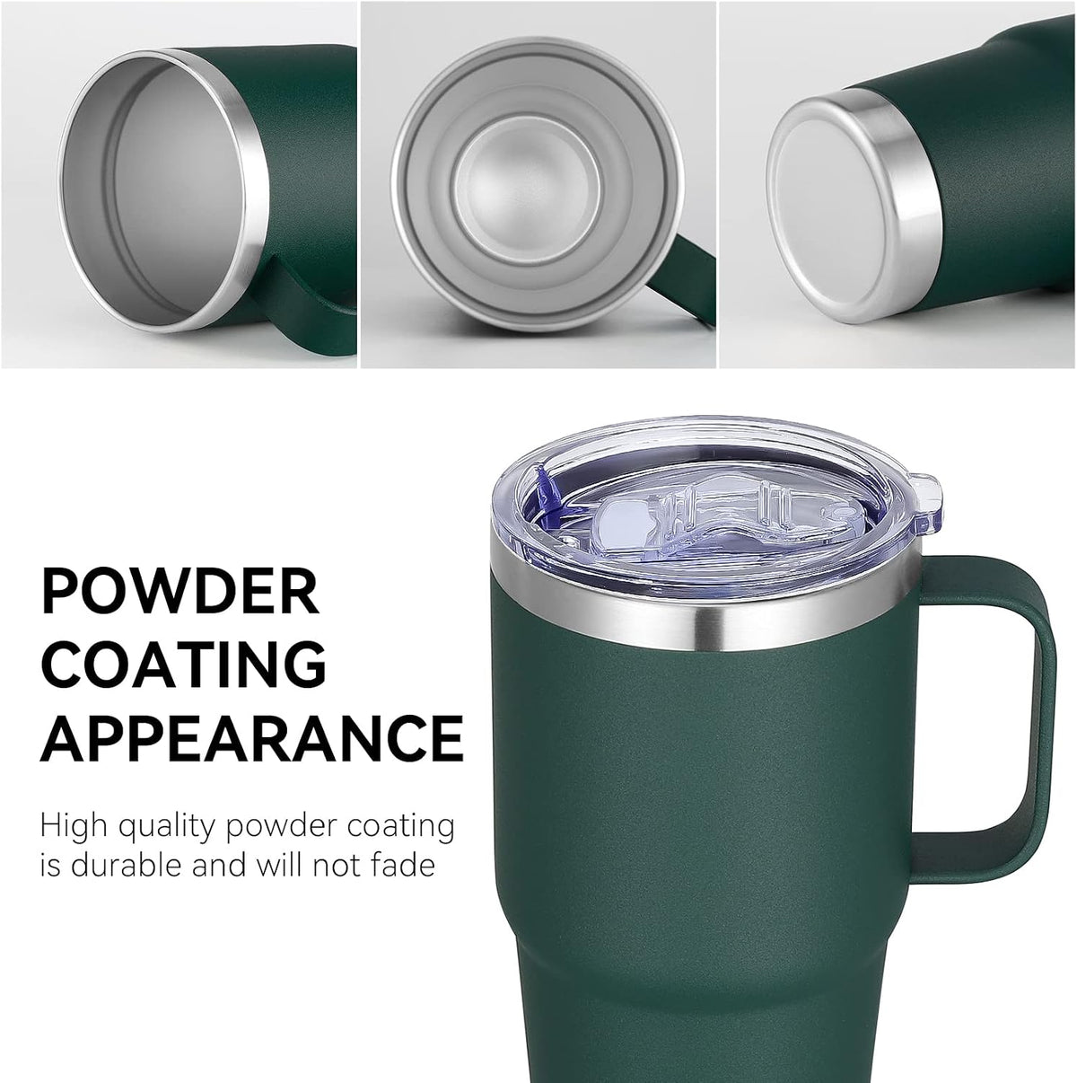 VEGOND 20 oz Tumbler with Handle Lid and Straw, Stainless Steel Insulated Travel Coffee Mug Spill Proof Double Wall Metal Tumbler Cup Keeps Drink Hot and Cold, Dark Green 1 Pack