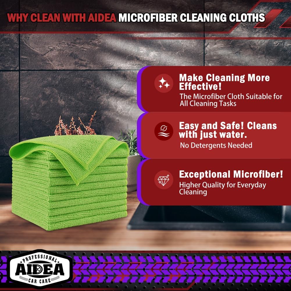AIDEA Microfiber Cleaning Cloth-20PK, Microfiber Towels for Cars, 12"×12"
