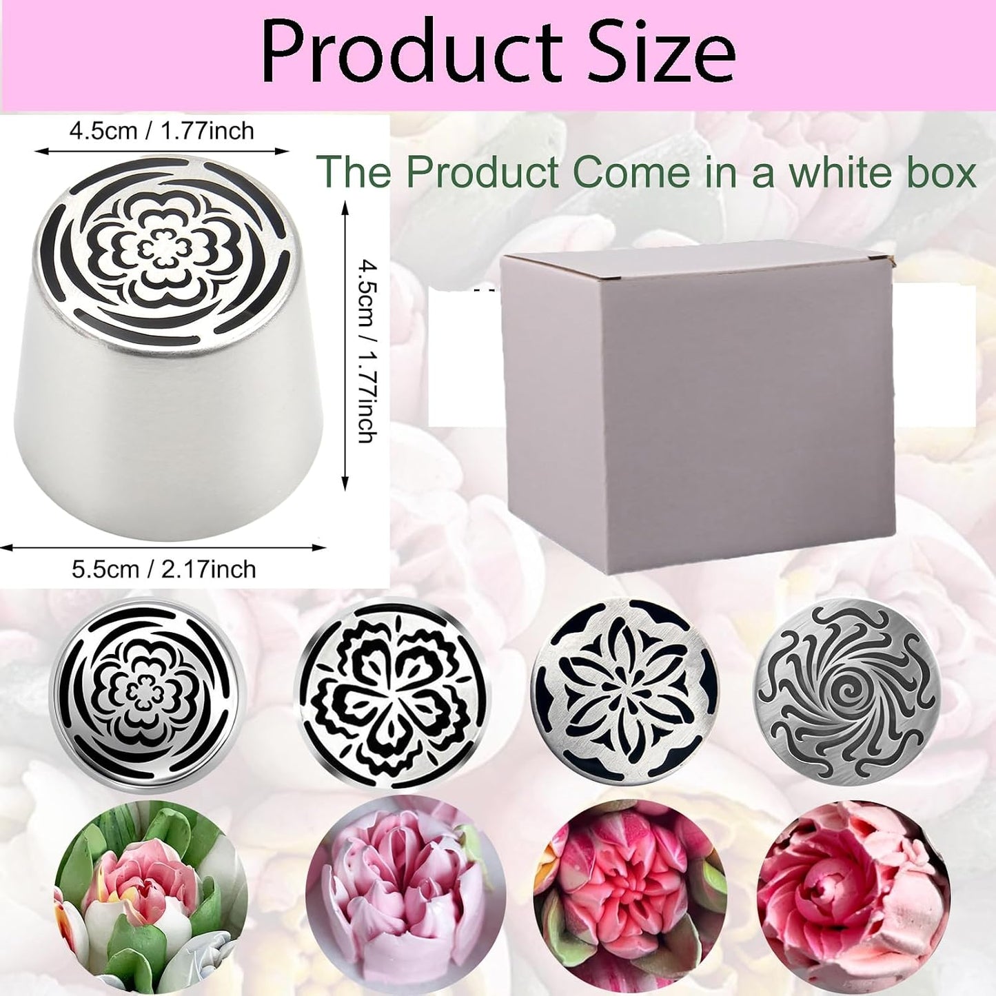 4pcs Russian Piping Tips Set Extra Large Stainless Steel Flower Icing Nozzles One Step Peony Carnation Dahlia Rose Tips for Cake Decorating ButtercreamCupcake Baking Supplies for Beginners1