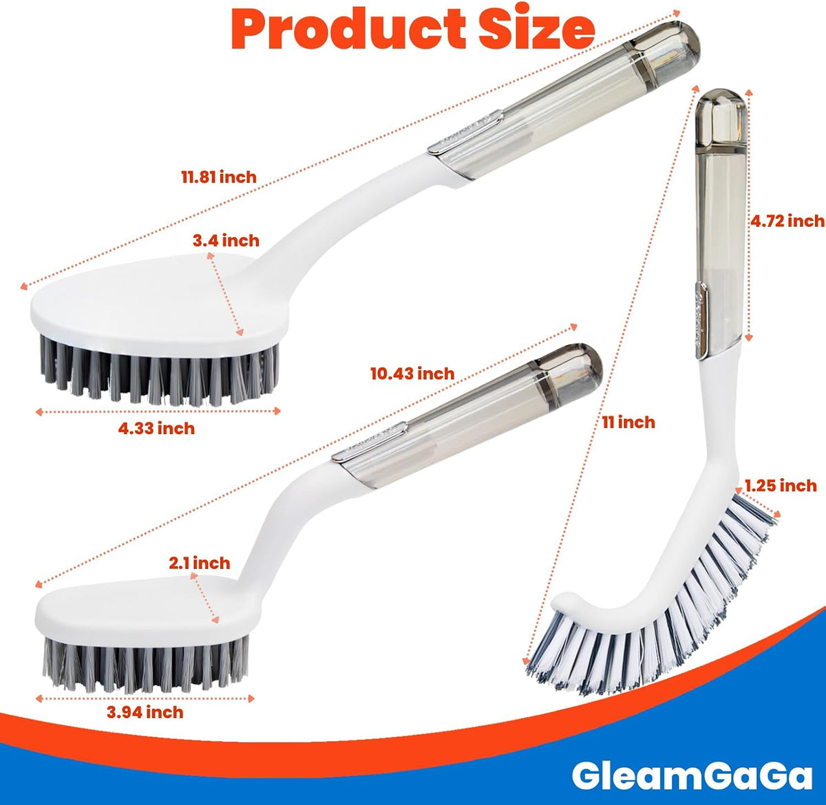 3 Pack Shower Brush for Cleaning, Heavy-Duty Scrub Brush Set for Bathroom
