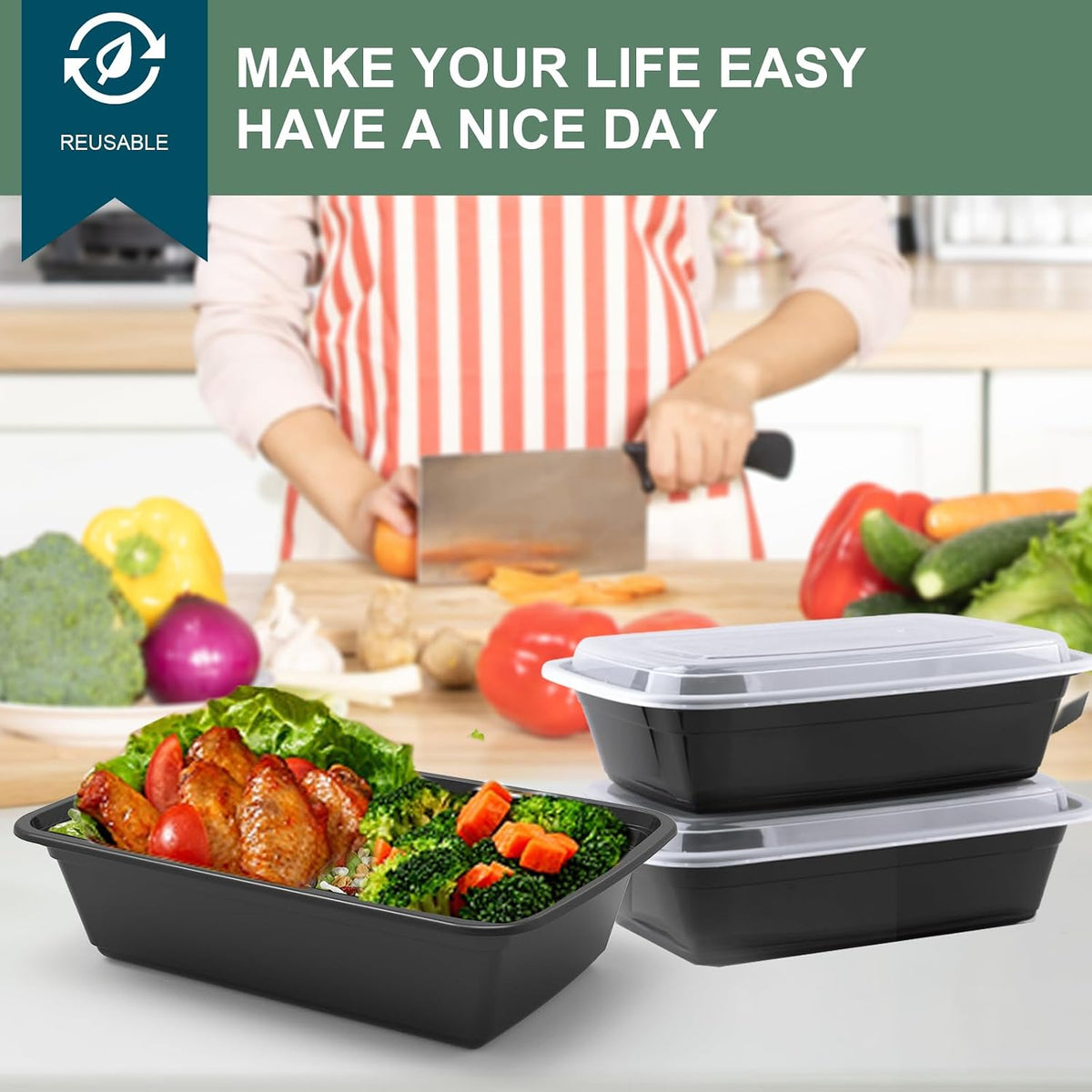 Meal Prep Containers 50 Pack - 2 Compartment Food Containers with Lids, To Go Food Containers BPA-Free, carry out Container With Lids Microwave, Dishwasher, Freezer Safe 30 oz