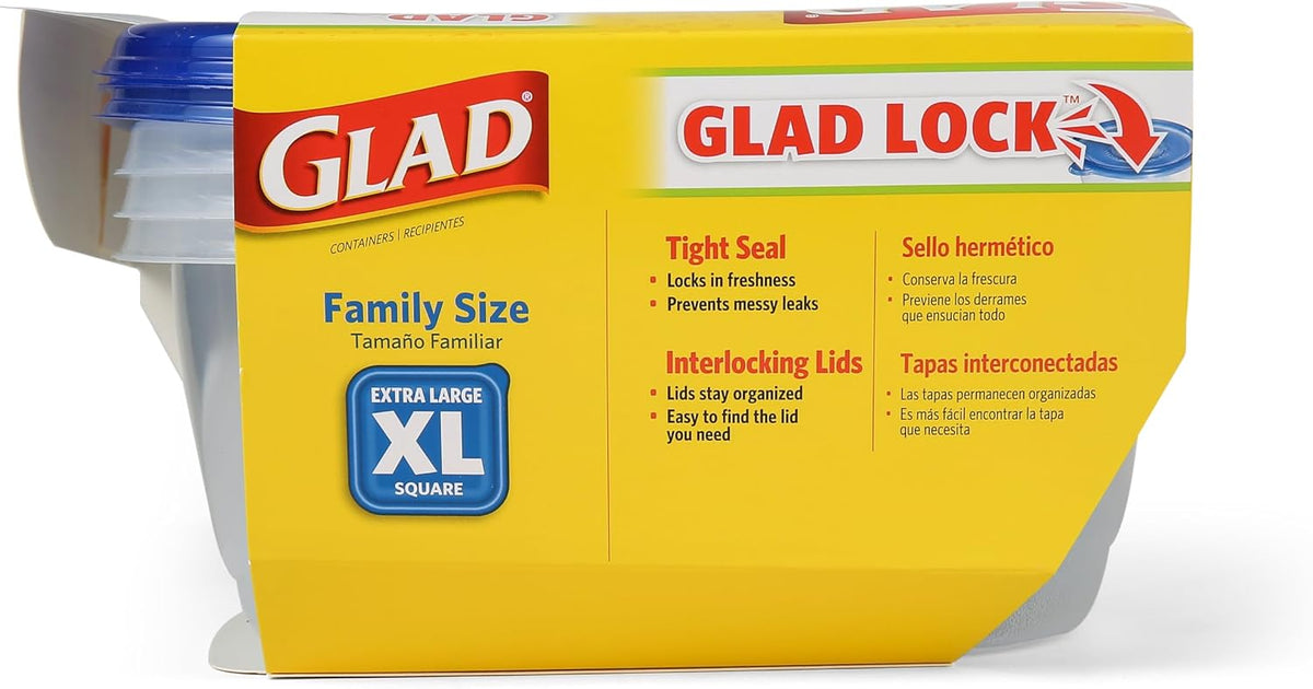 Glad Family Size Food Storage Containers, XL Square (104 Oz) - 3 Count, Standard