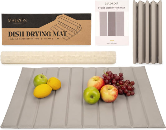 25" x 15" Large Stone Dish Drying Mat for Kitchen Counter - Quick Dry Super Absorbent Diatomaceous Earth Pad for Dishes -