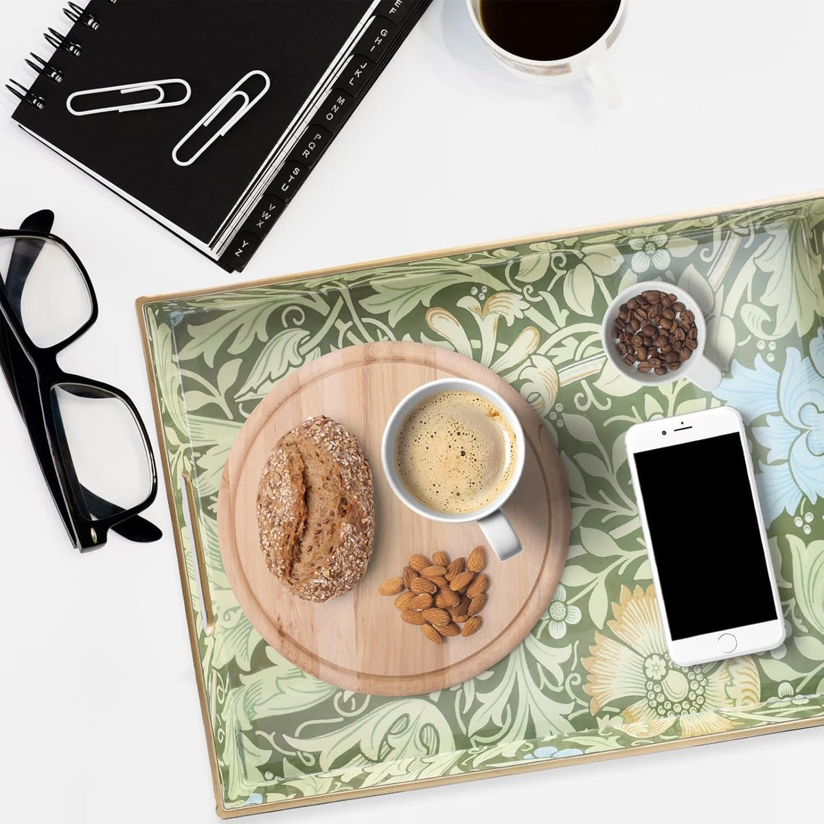 Spsyrine Plastic Serving Tray with Handles for Coffee Table, Compton | Rectangular Decorative Couch Tray, Countertop Organizer Tray for Ottoman, Living Room, Home Decor 15.7"L x 11.8"W x 1.57"H