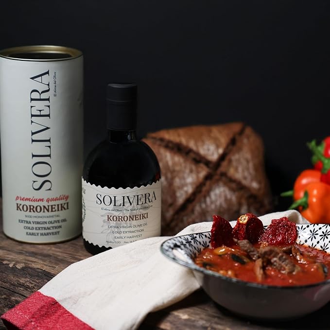 Solivera Koroneiki Extra Virgin Olive Oil Cold Pressed, 400+ High Polyphenols, Bold & Herbaceous, Single-Origin Hand Picked Organic Olive Oil, Healthy Gourmet Oil – 16.8 fl. oz. (Koroneiki)
